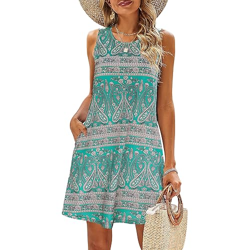 SimpleFun Summer Dresses for Women Beach Floral Tshirt Sundress Casual Pockets Boho Tank Dress