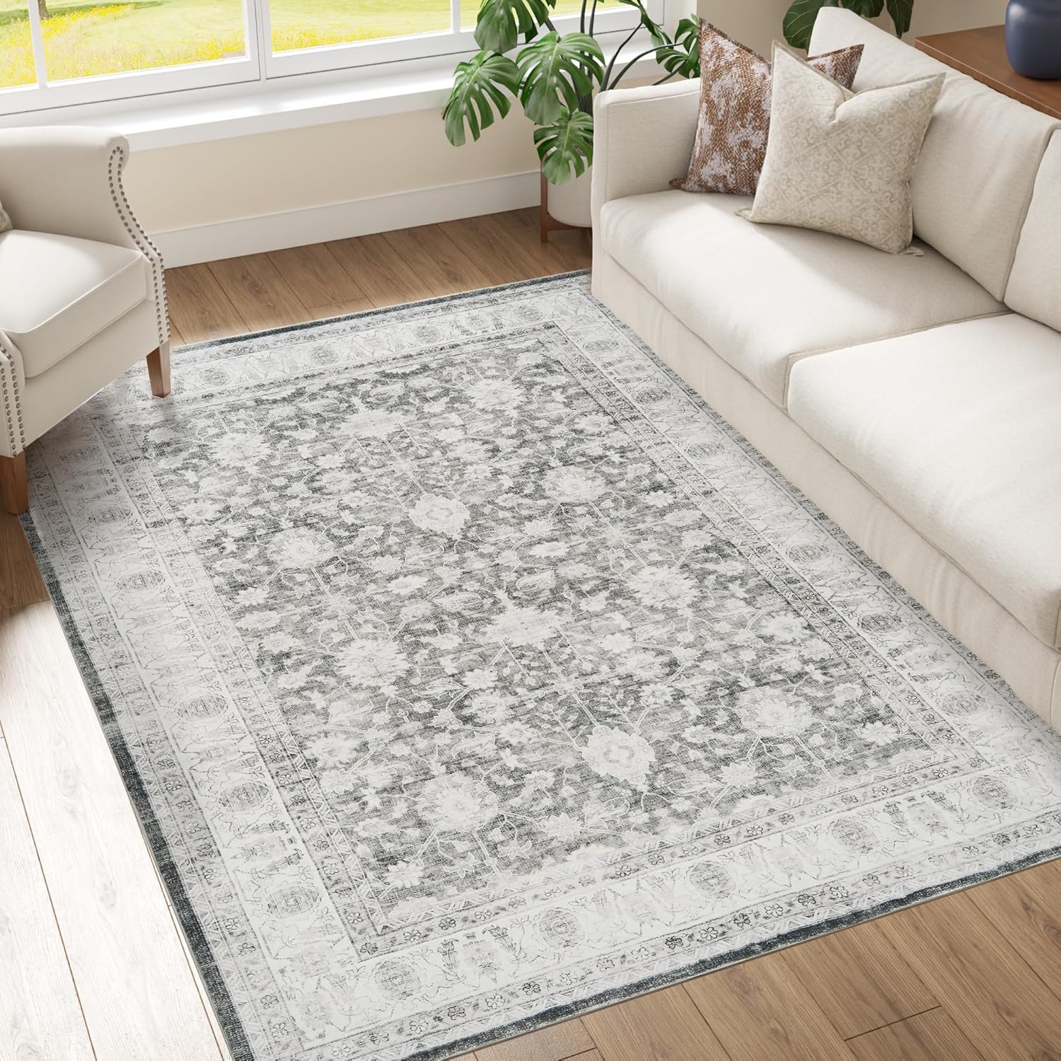 jinchan Area Rug 3x5 Washable Rug Floral Oriental Rug