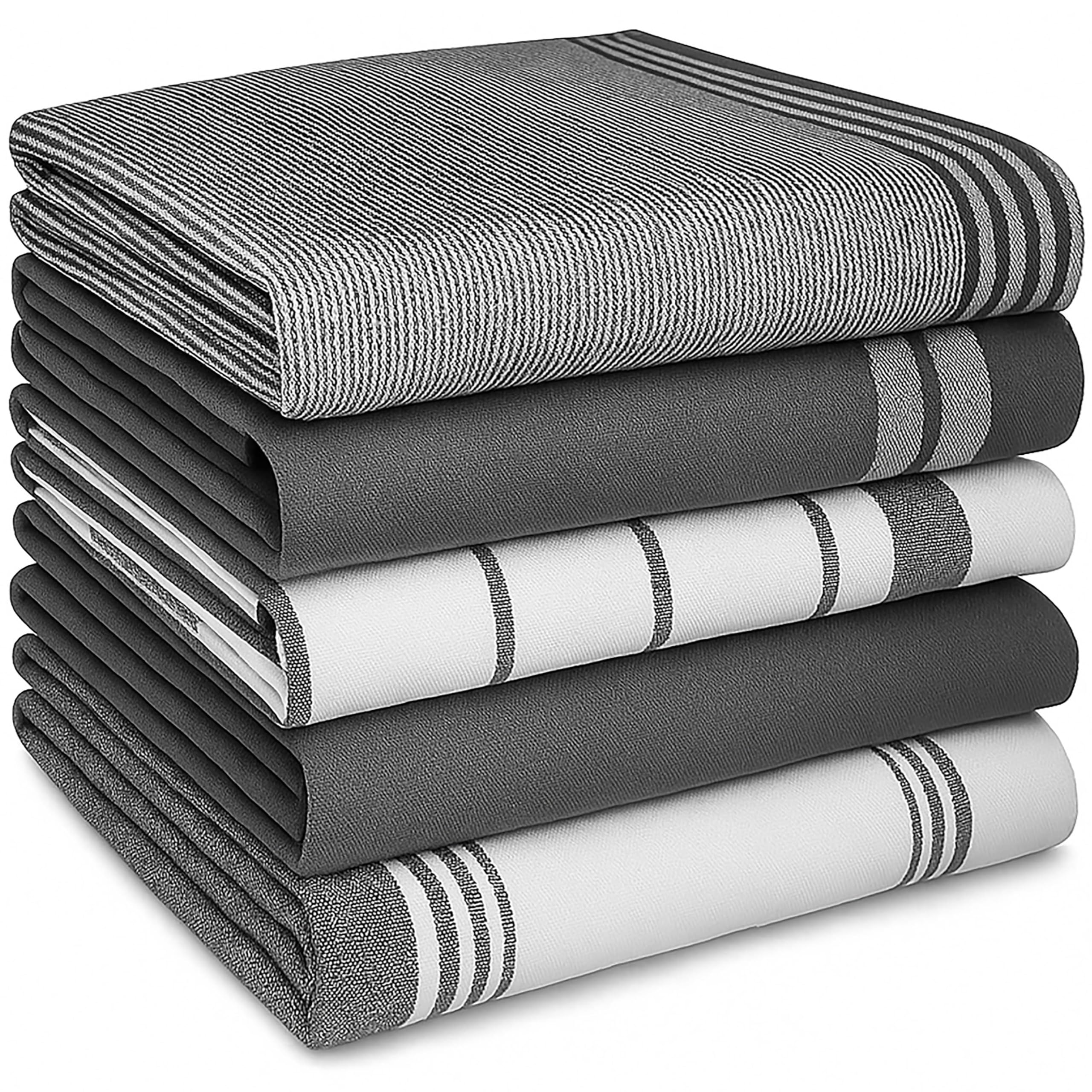 Cotton Notch Premium Kitchen Tea Towels Set of 5 – Eco-Friendly 100% Cotton Hotel Quality Tea Towel Ultra Absorbent & Lint Free, Quick Drying Dish Cloth, 70 x 50 cm (Grey)