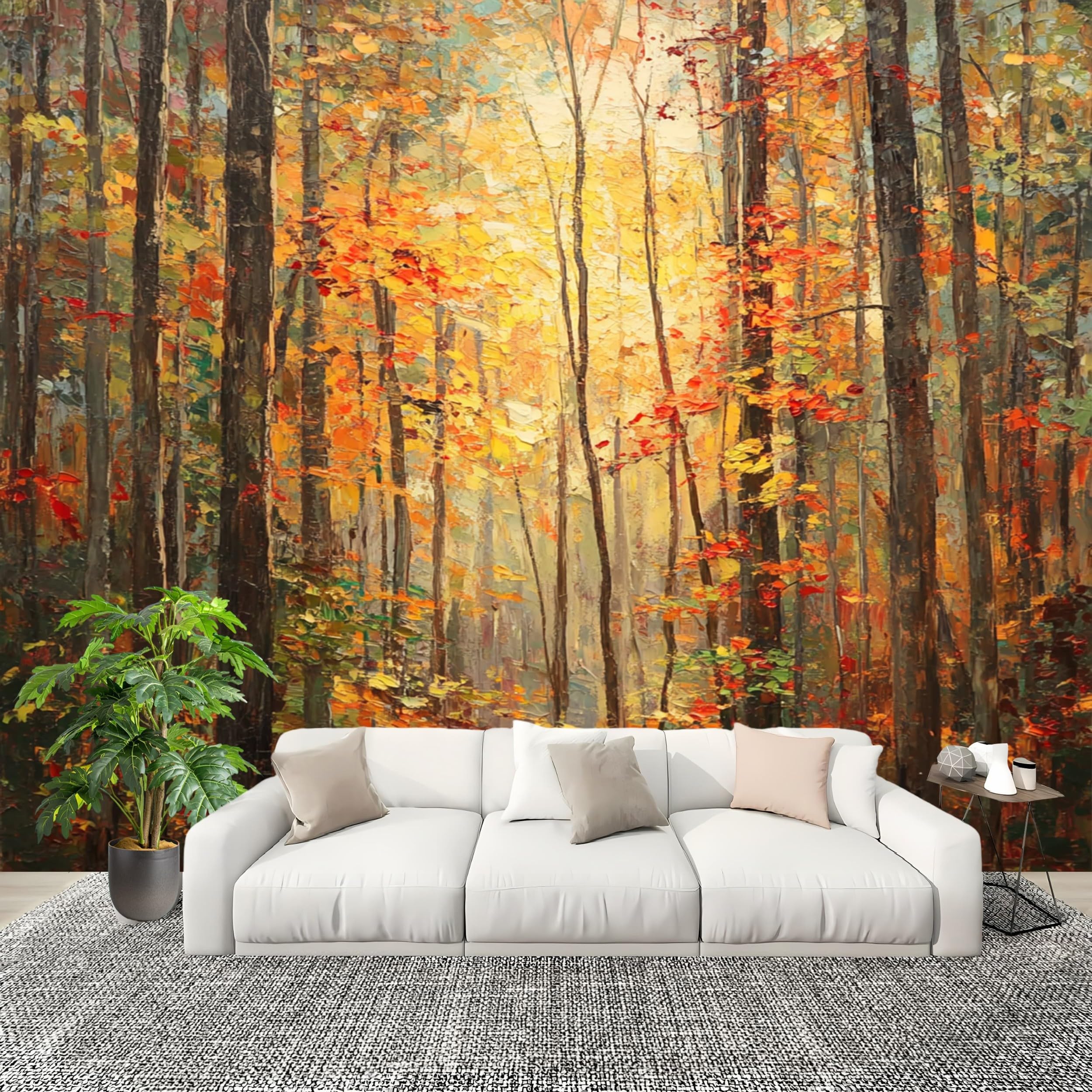 Papier peint panoramique 3D forêt d'automne style peinture à l'huile intissé