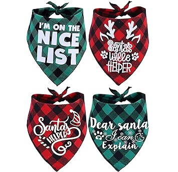 JPB Christmas Dog Bandana Pack of 4 Classic Buffalo Plaid Pets Scarf Triangle Bibs Kerchief Set
