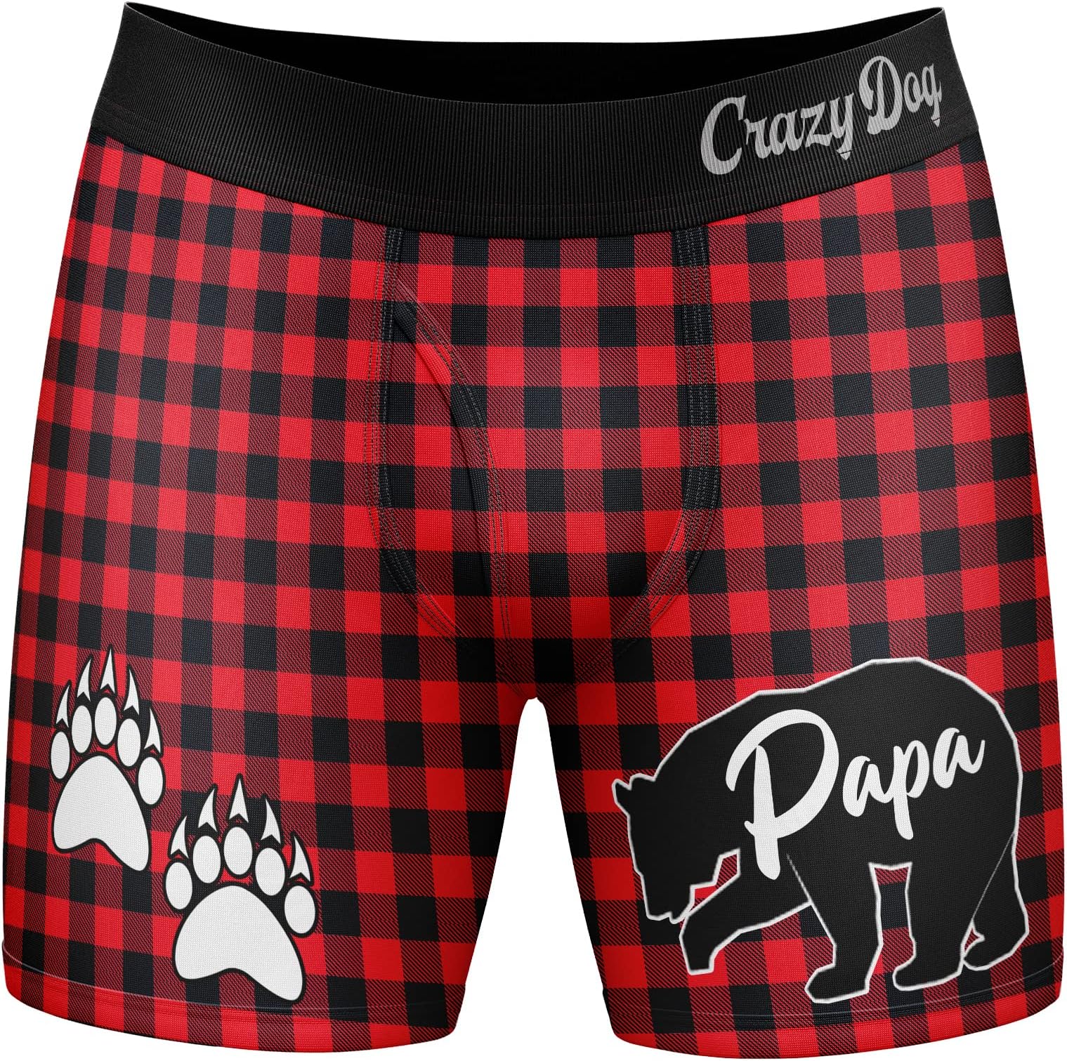 Crazy Dog T-ShirtsMens Papa Bear Boxers Funny Fathers Day Paw Print Plaid Graphic Novelty Underwear For Guys