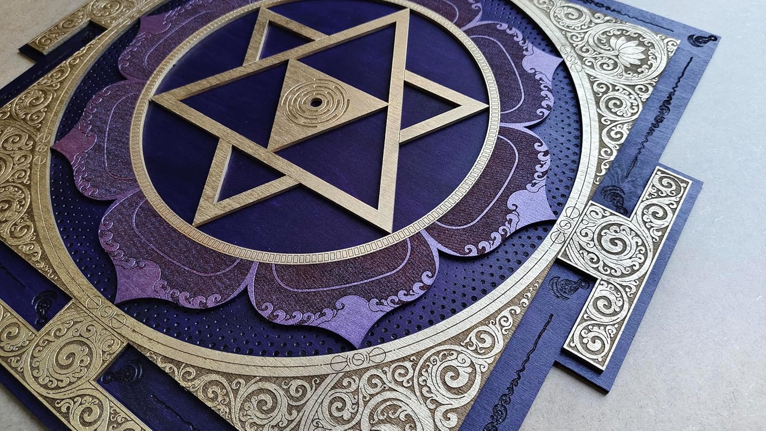 Anatoliawood Shiva Yantra Wall Art – Large Laser Cut Wooden Sacred Geometry Decor, Purple Meditation Altar Wall Hanging – 70x70 cm (27.5 Inch)