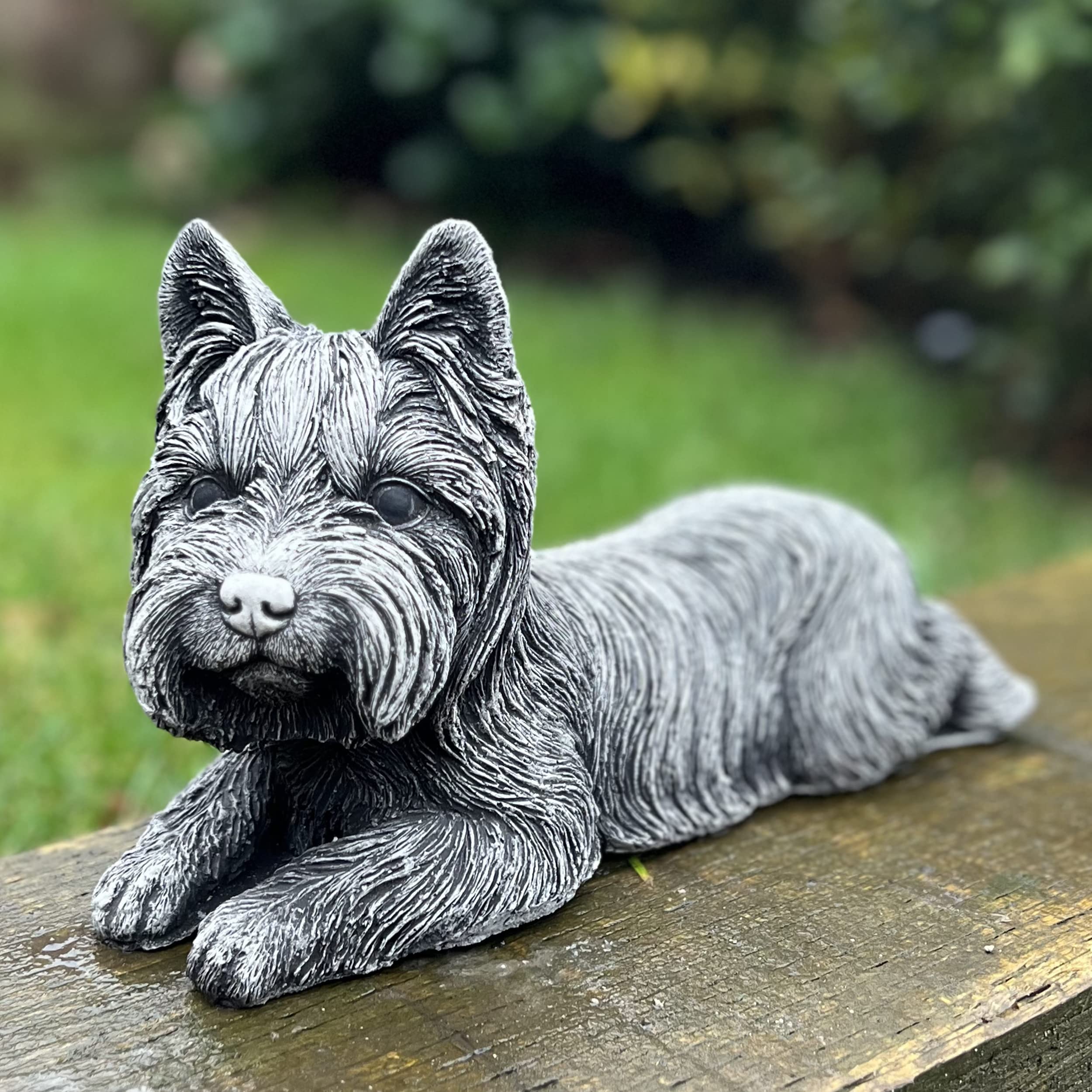 SCHNAUZER DOG PUPPY HAND CAST STONE OUTDOOR GARDEN ORNAMENT STATUE SCULPTURE PET MEMORIAL FIGURINE