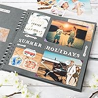 Vista 5 de Bstorify Álbum de recortes de 10 x 10 pulgadas, 70 páginas, papel kraft grueso gris, protectores de esquinas, cierre con cinta, ideal para tus