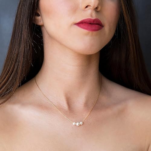 Miniatura 2 de TOBENY Pearl Necklaces for Women 14k Gold Plated Handmade White Pearl Choker Necklace Dainty Small Tiny Beaded Pearl Strand Chain Necklace Delicate