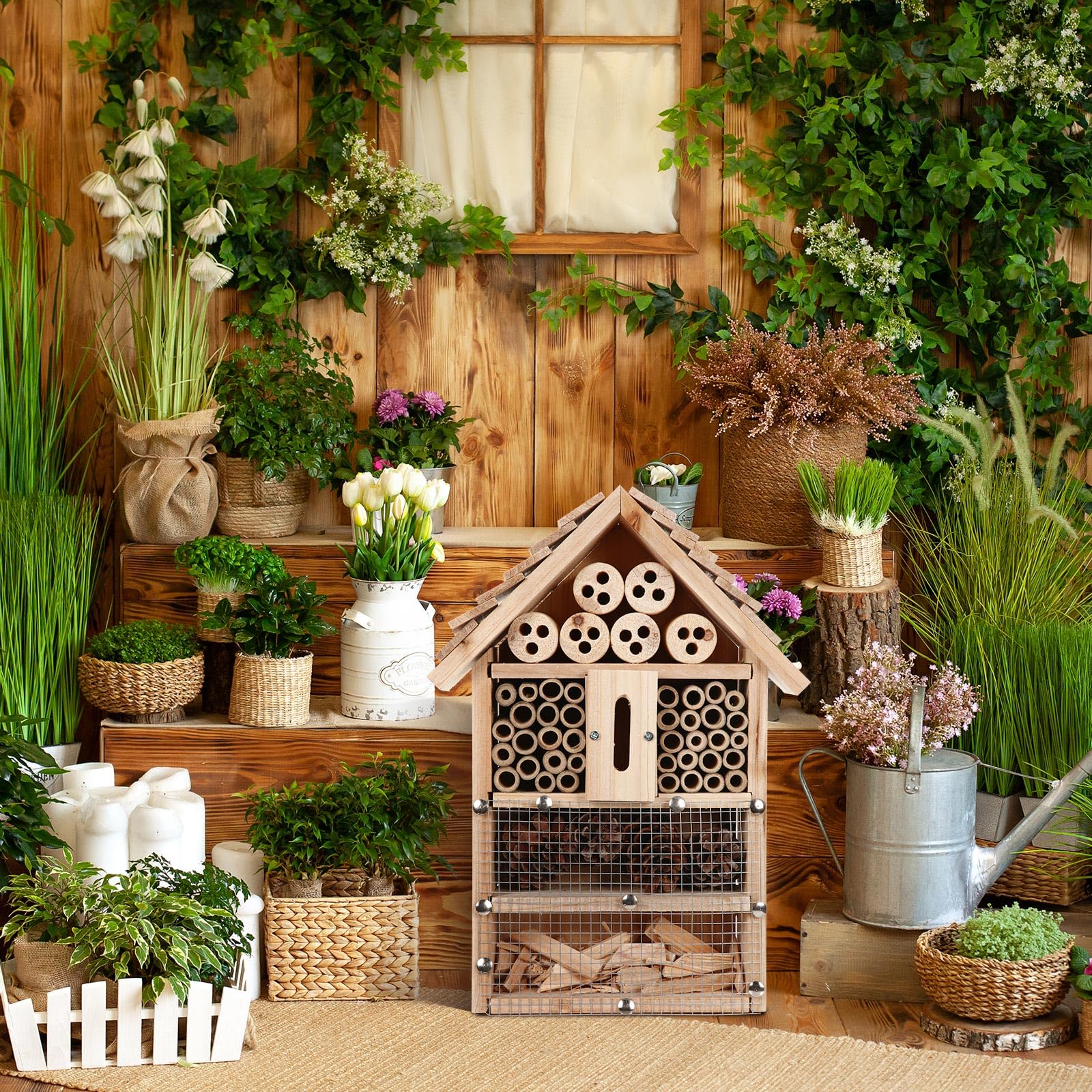 RattanView 2 Sets Holz Insektenhotel Garten Insektenhaus DIY Insektenhotel Kit Nesting Habitat Shelters für Marienkäfer Florfliegen Schmetterling Mason Bienen 13,6 x 10,8 x 2,8 Zoll