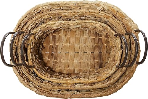 Miniatura 4 de Deco 79 Cesta de almacenamiento ovalada de metal con asas de metal, juego de 3 16 pulgadas, 13 pulgadas, 11 pulgadas de ancho, marrón