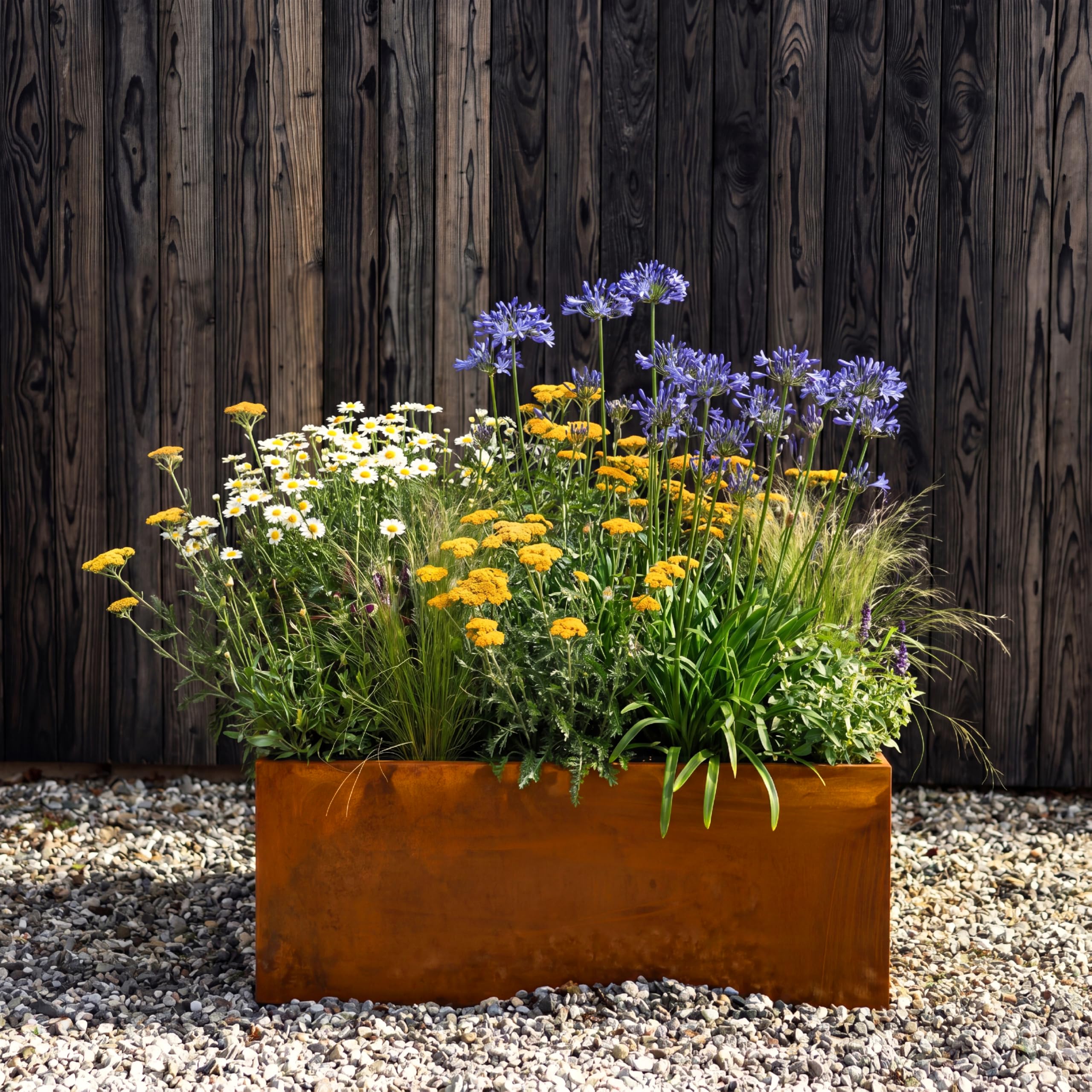 Primrose Outdoor Garden Plant Pot Corten Steel Trough Planter 100cm
