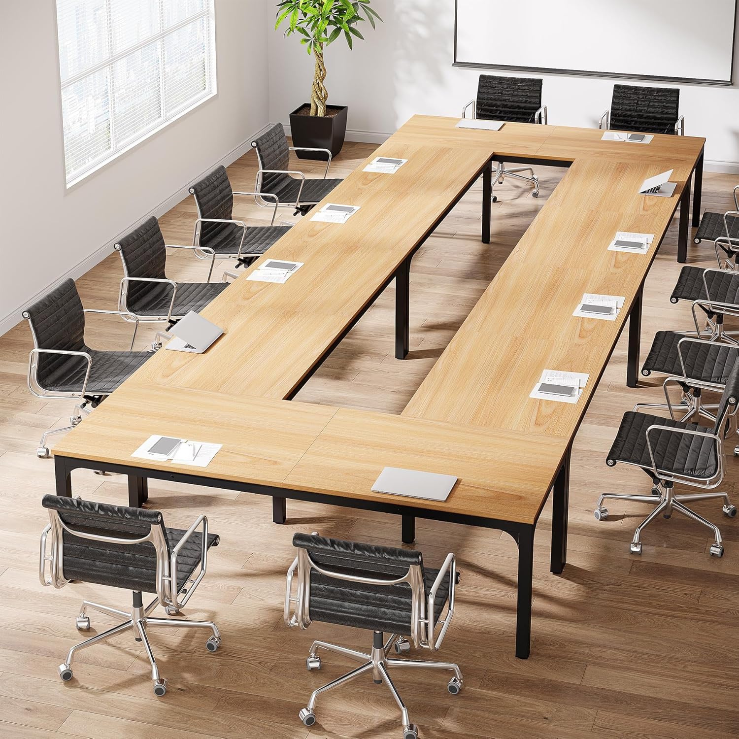 LITTLE TREE 13FT Conference Room Table, Large Rectangle Meeting Seminar Tables for 12-19 Person, Extra Long Business Tables for Office