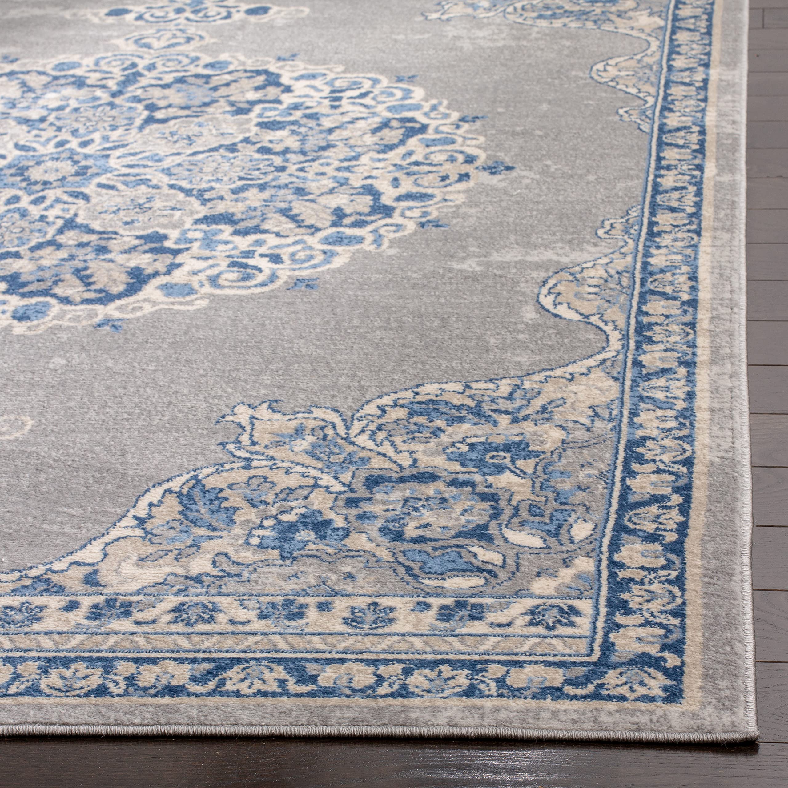 SAFAVIEH Tapis Traditionnel Pour Salon, Salle à manger, Chambre à coucher - Brentwood Collection, Tapis à poil court, Gris clair et bleu, 122 X 183 cm