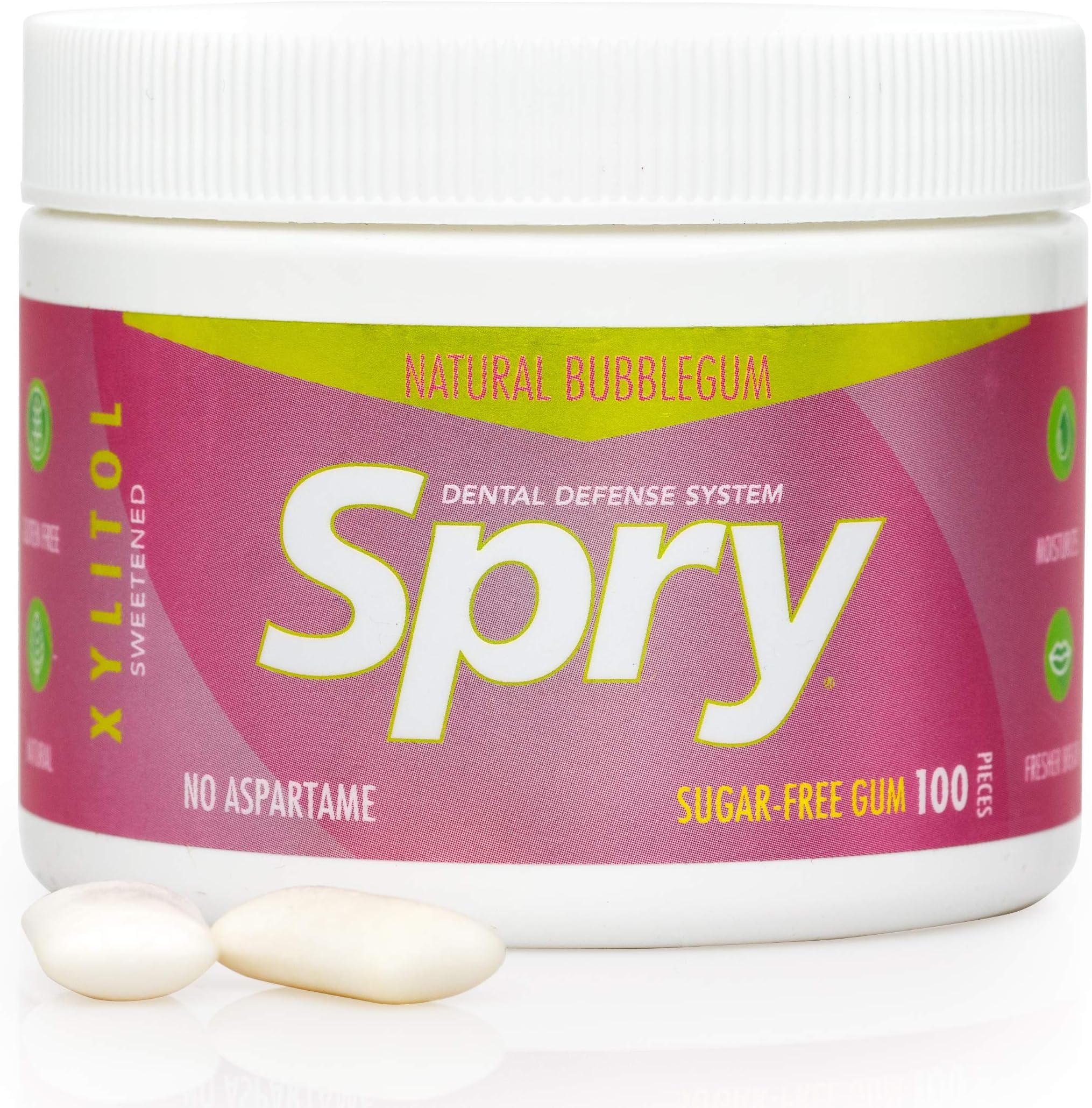 Xlear, Spry, Chewing Gum, Natural Bubblegum, Sugar Free, 100 Pieces