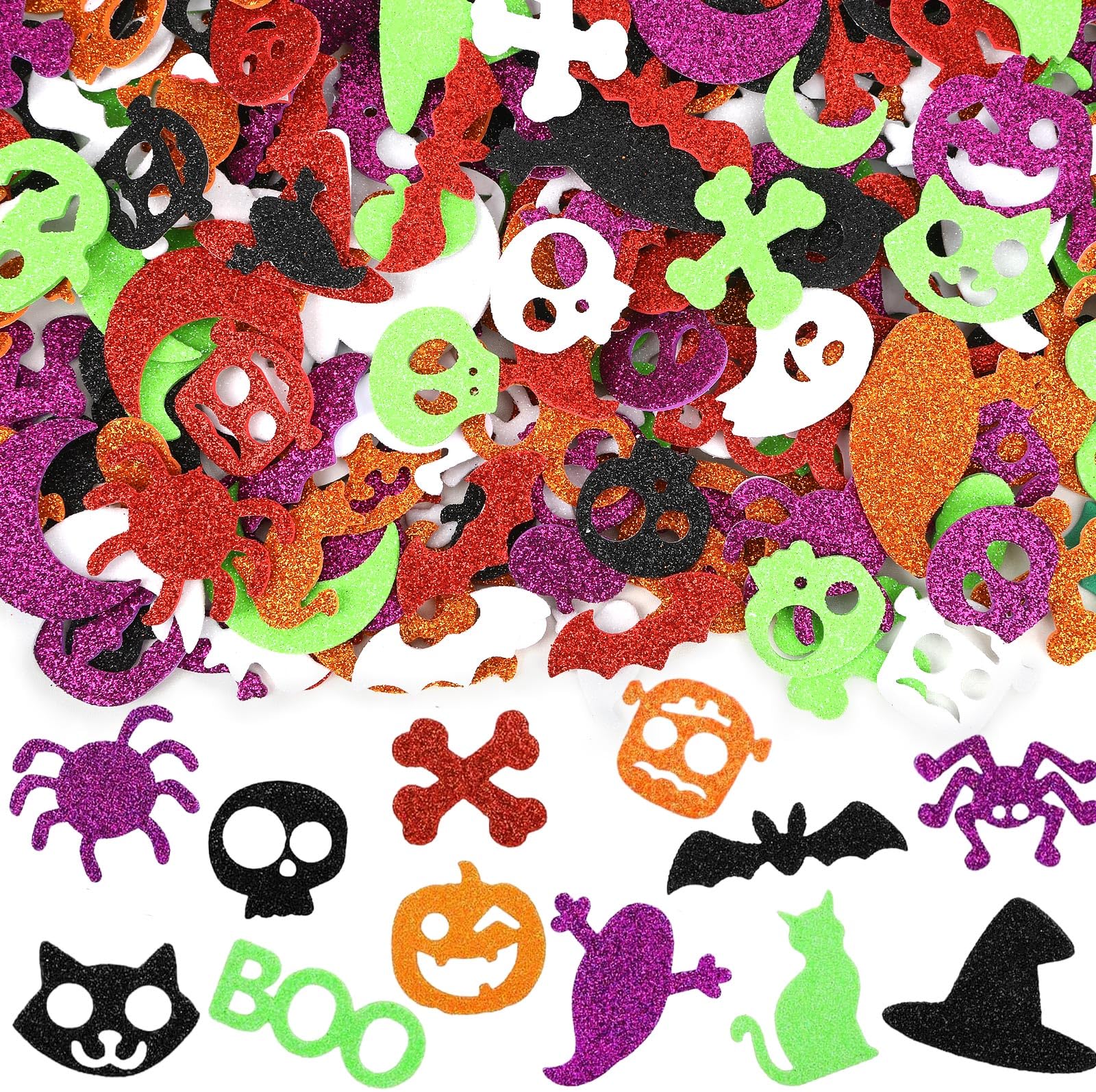 JULBEAR 300Pcs Halloween Foam Stickers Glitter Self-Adhesive Craft Decals
