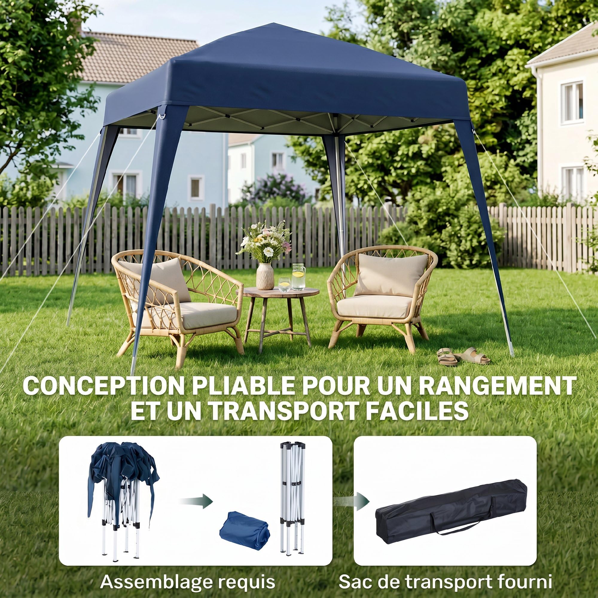 Outsunny Tonnelle de Jardin 3x3m Pop up Tente Pliable Acier Polyester imperméabilisé Anti UV avec Sac de Transport Bleu