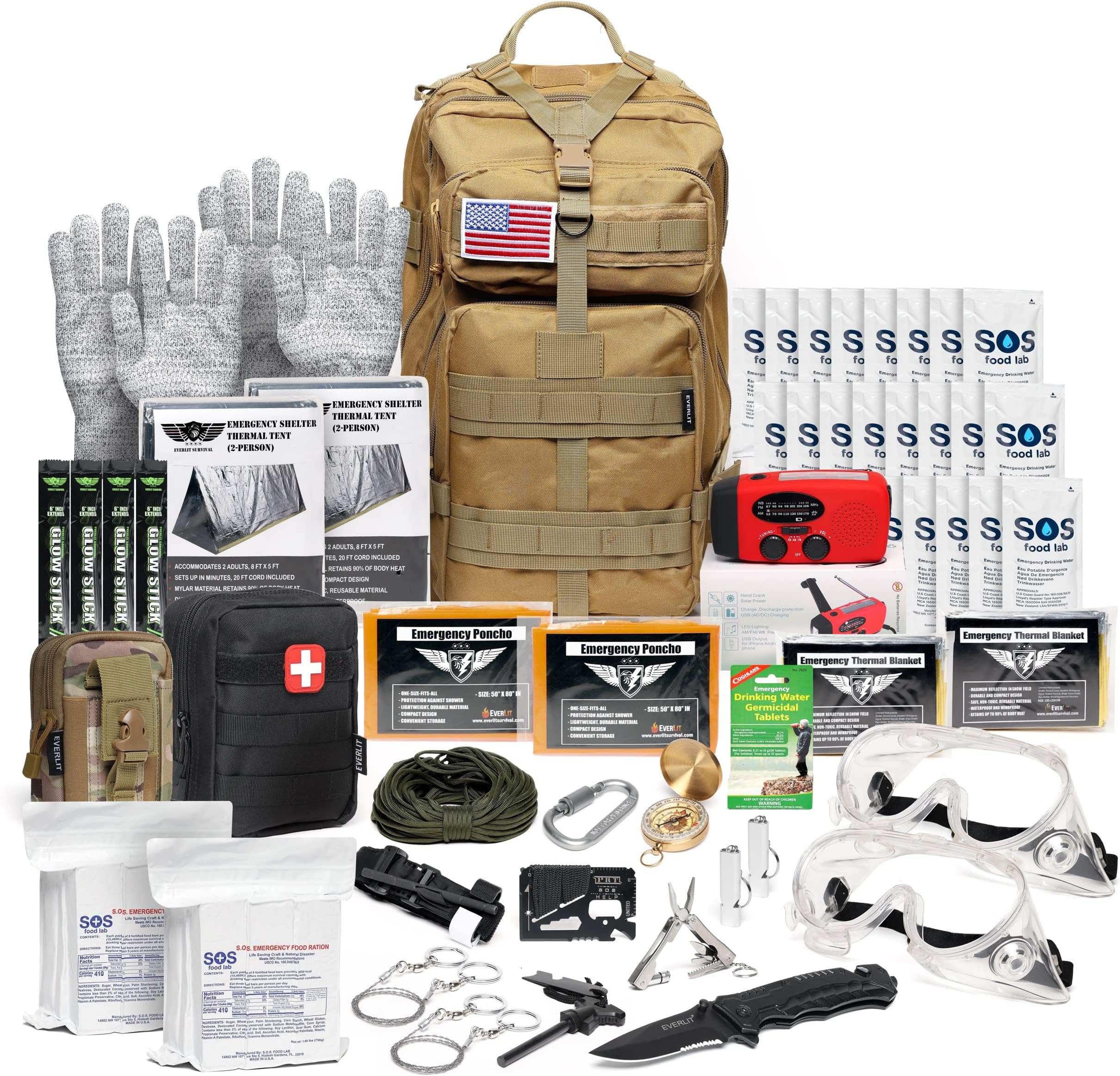 EVERLIT Complete 72 Hours Earthquake Bug Out Bag Emergency Survival Kit for Family. Be Prepared for Hurricanes, Floods, Tsunami, Other Disasters