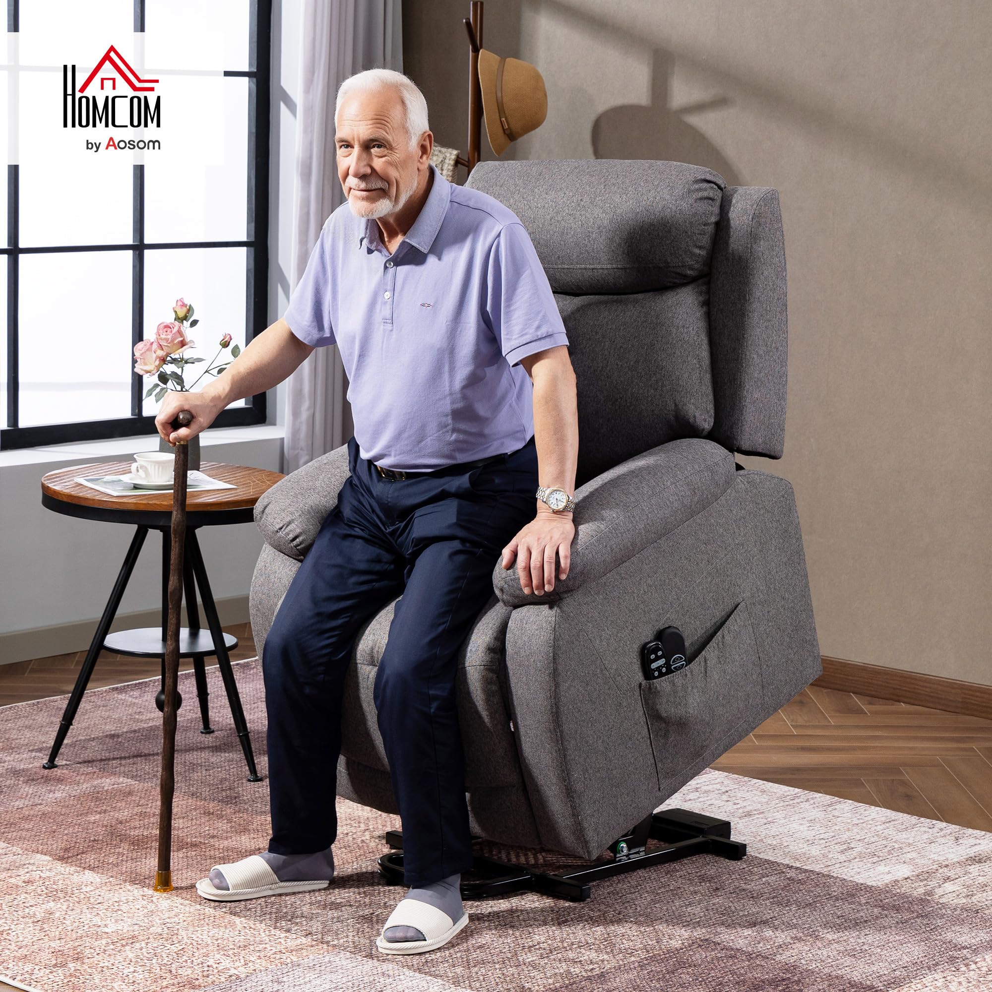 HOMCOM Fauteuil releveur électrique avec Fonction Massage et Chauffage, Fauteuil Relax électrique avec Dossier inclinable, Ports USB, télécommandes, Repose-Pied et Poche latérale, Tissu en Lin, Gris