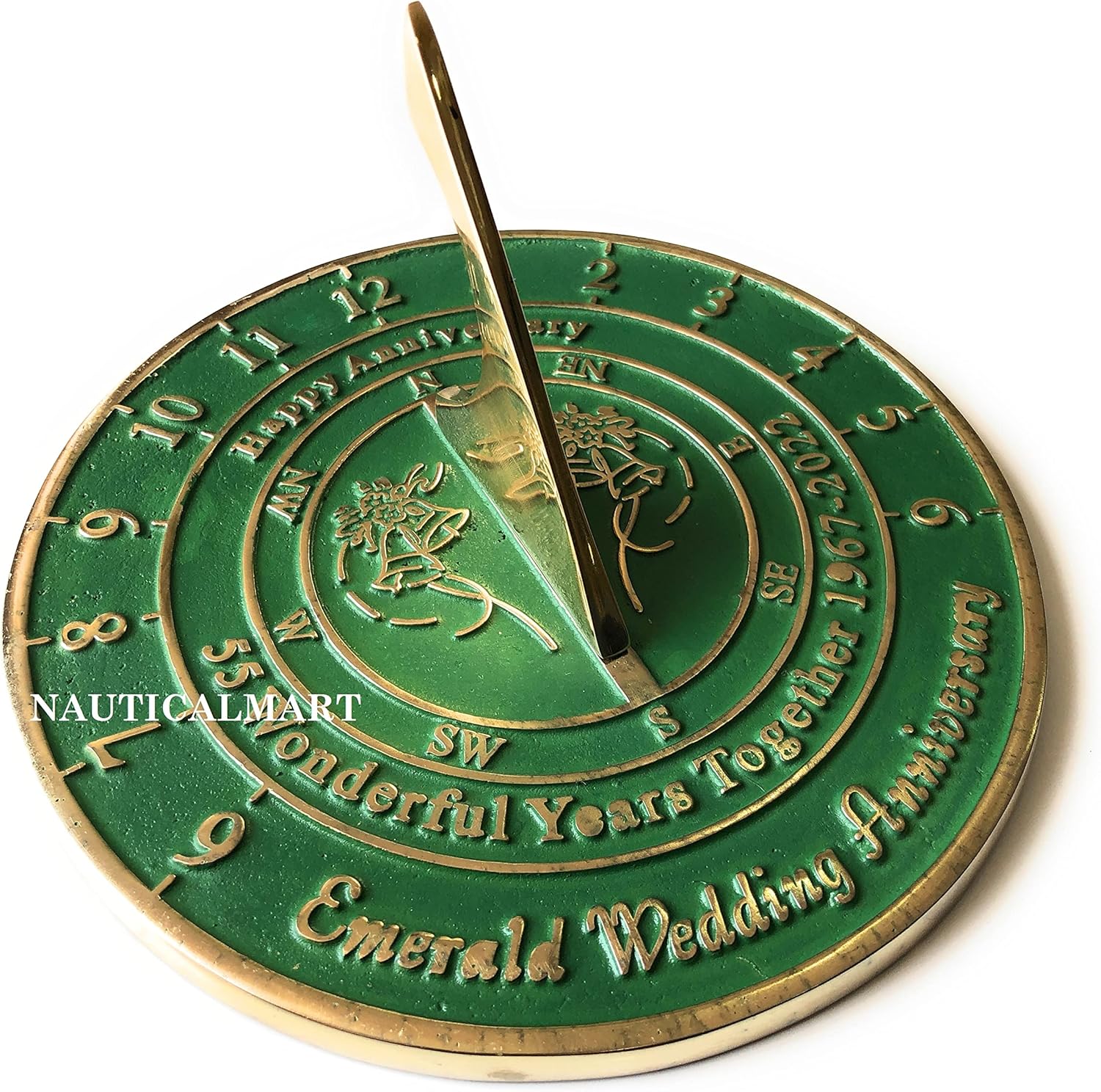 Nautical-Mart 55th Emerald Wedding Anniversary Sundial Gift Idea is A Great Present for Him, for Her Or for A Couple to Celebrate 55 Year of Marriage (55th Anniversary)
