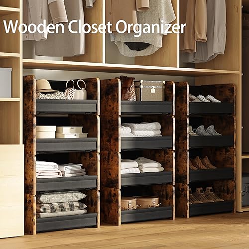 Miniatura 6 de Organizador de armario apilable de 4 niveles, estantes apilables para armario, estantes de armario, cajones de almacenamiento, almacenamiento en el