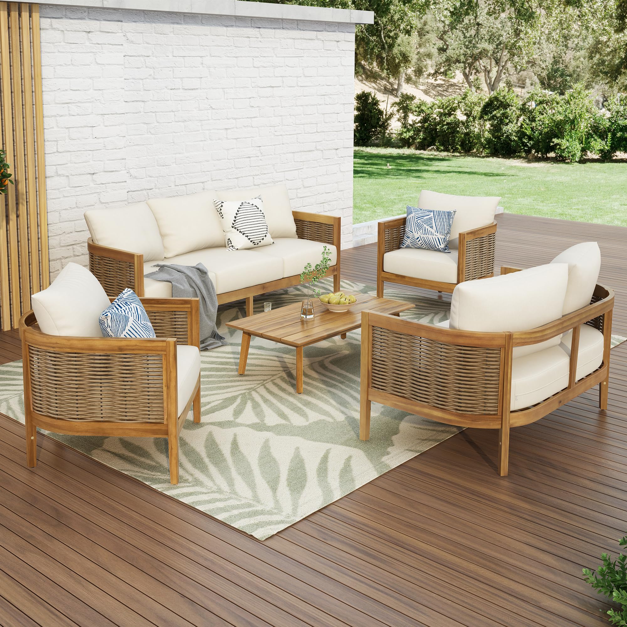 Amazon.com: Merax 5-Piece Outdoor Acacia Wood Wicker Conversation