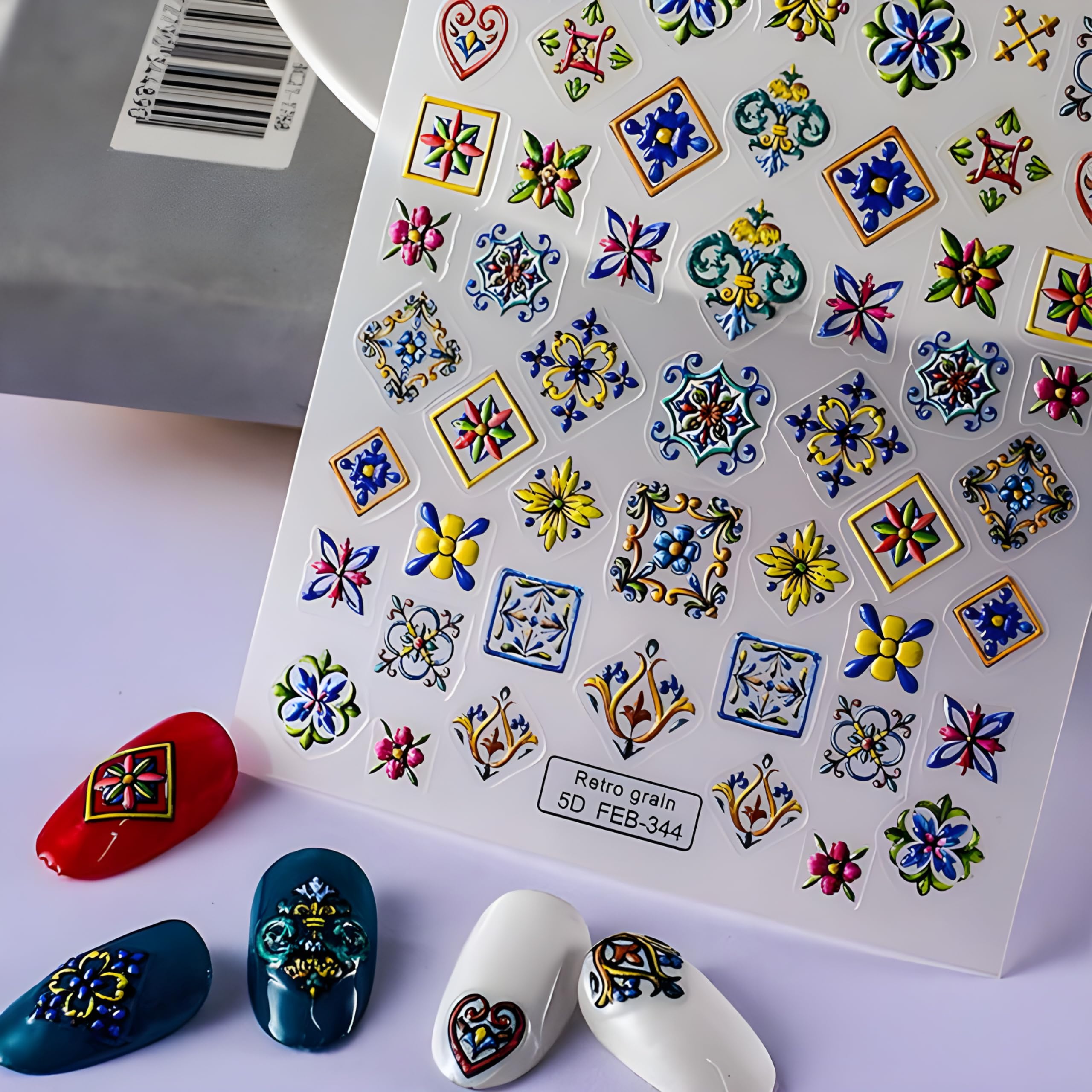 NEMZAY Nail Sticker Self Adhesive 3 Sheets 3D Nails Sticker Flower Pattern Nail Art Sticker Nail Decals