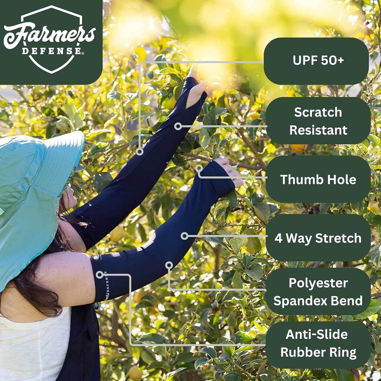 FARMER'S DEFENSE Gardening Arm Sleeves|UV Cooling Protective Sleeve Women & Men|Anti-Scratch Cover Sun UPF Outdoor Protection - Cream - S/M