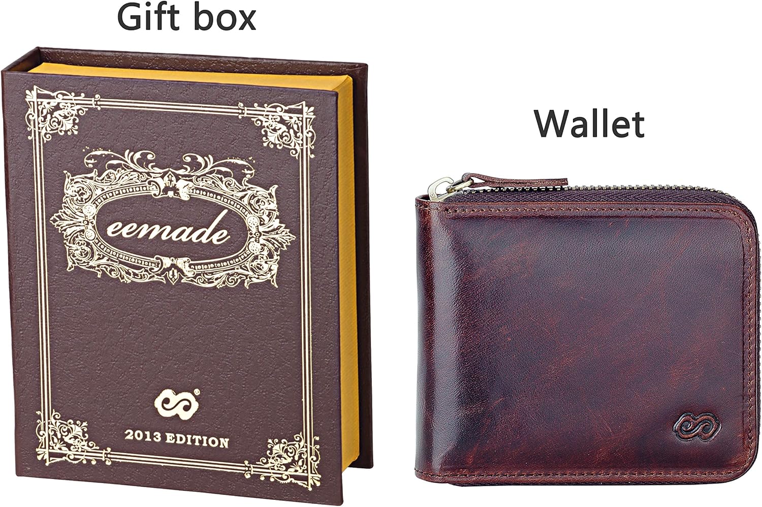 EE Men's Leather Zipper Wallet RFID Blocking Zip Around Wallet Bifold Multi Card Holder Purse dark brown - Image 2