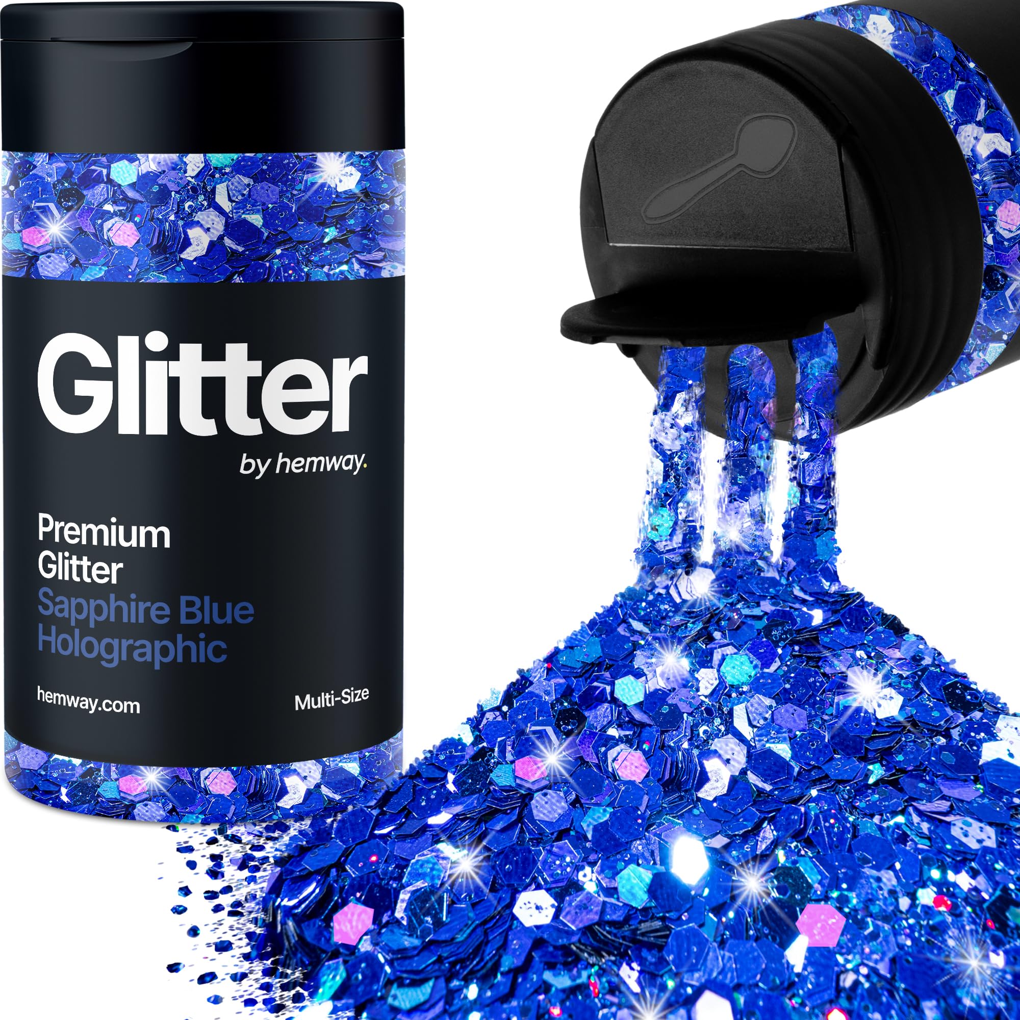 Hemway Sapphire Blue Holographic Glitter Shaker, 120g Multi Size Glitter for Crafts Metallic Flake Sequins for Resin & Epoxy Crafts for Decorating, Halloween, Christmas, Nail, Face, Art โ image 1