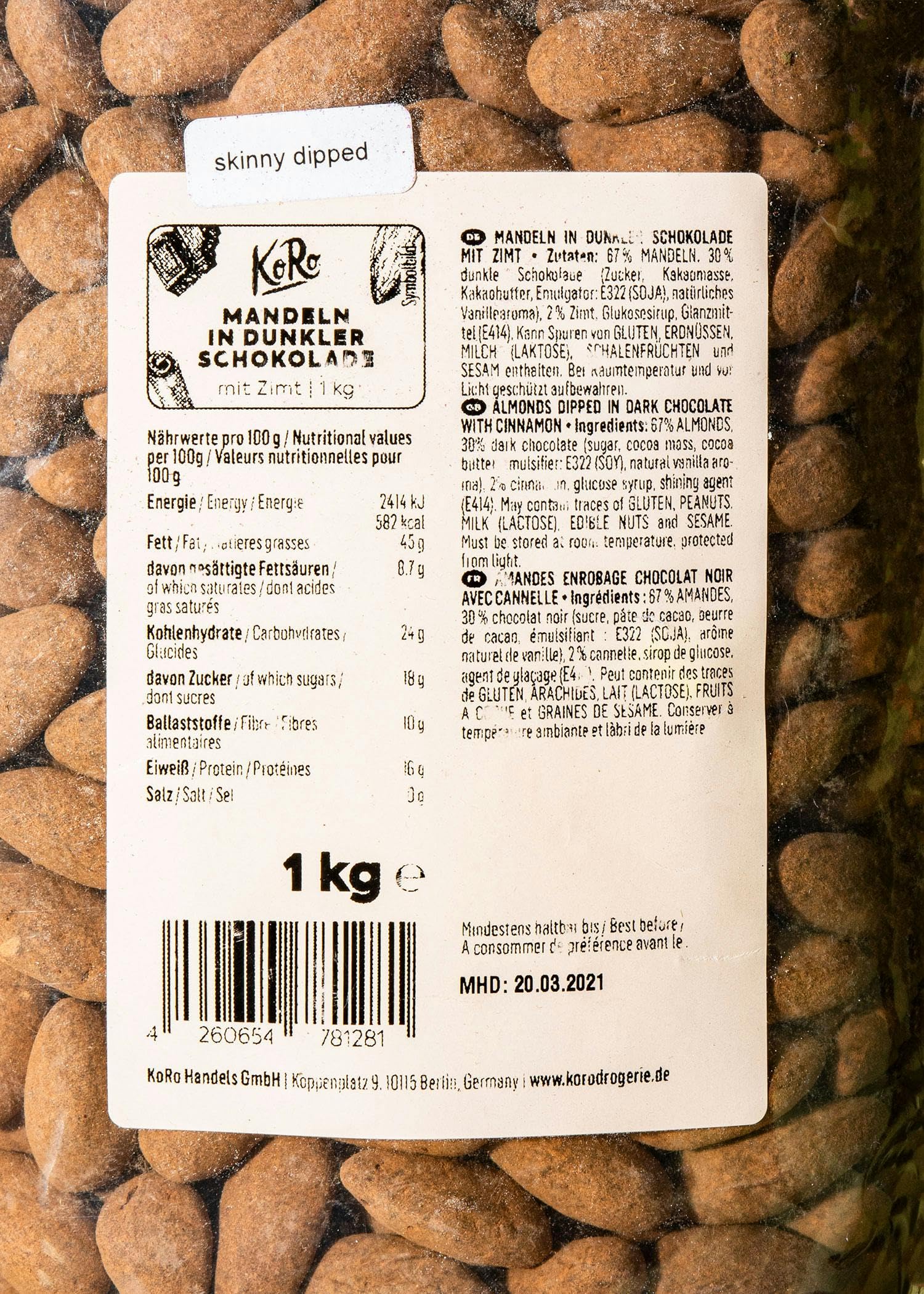 KoRo - Amandes enrobage chocolat-cannelle 1 kg - Amandes croquantes dans un enrobage chocolat-cannelle