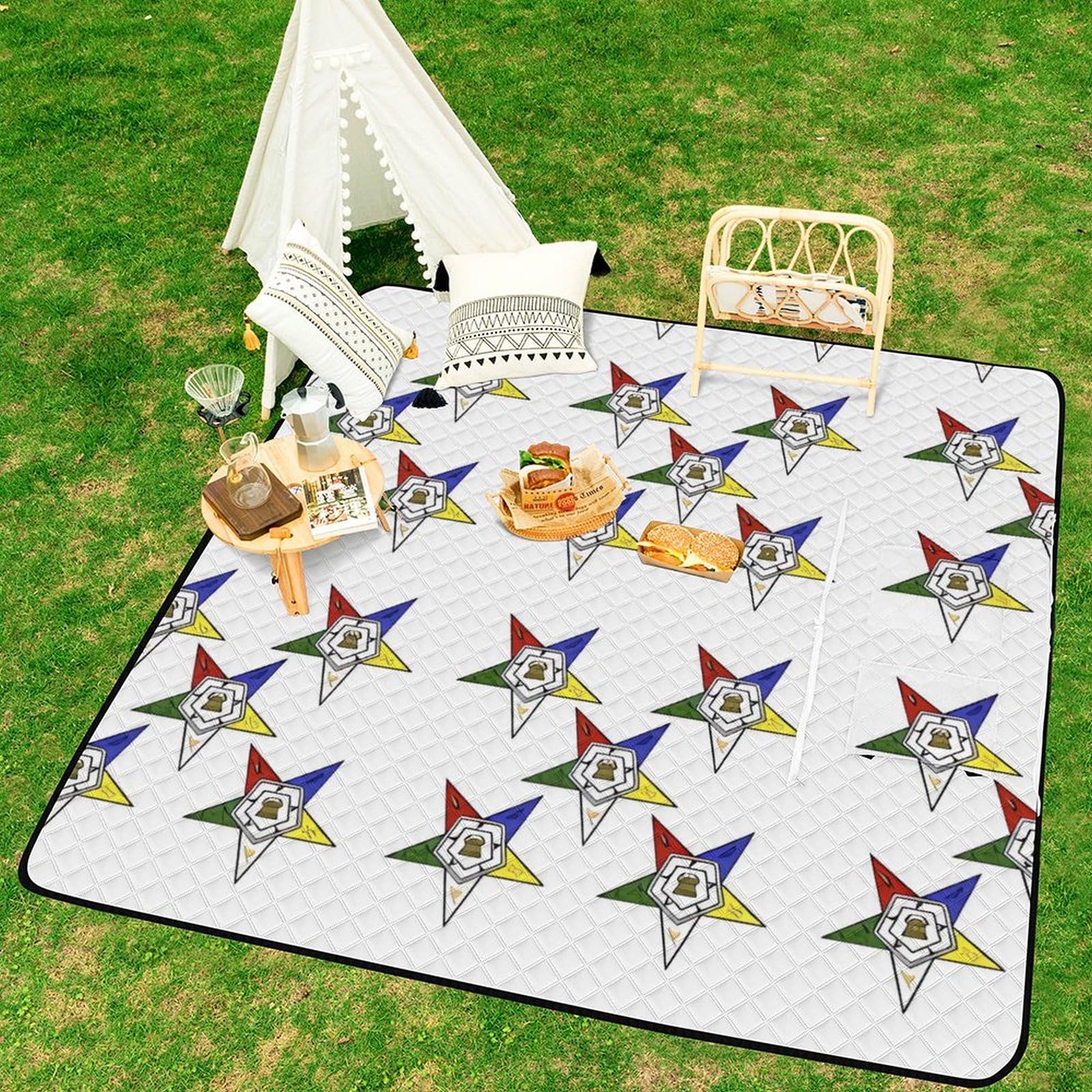 Couverture de pique-nique imperméable et résistante au sable - Motif étoiles orientales - Tapis de plage pliable pour le printemps, l'été, le camping, le parc, les voyages