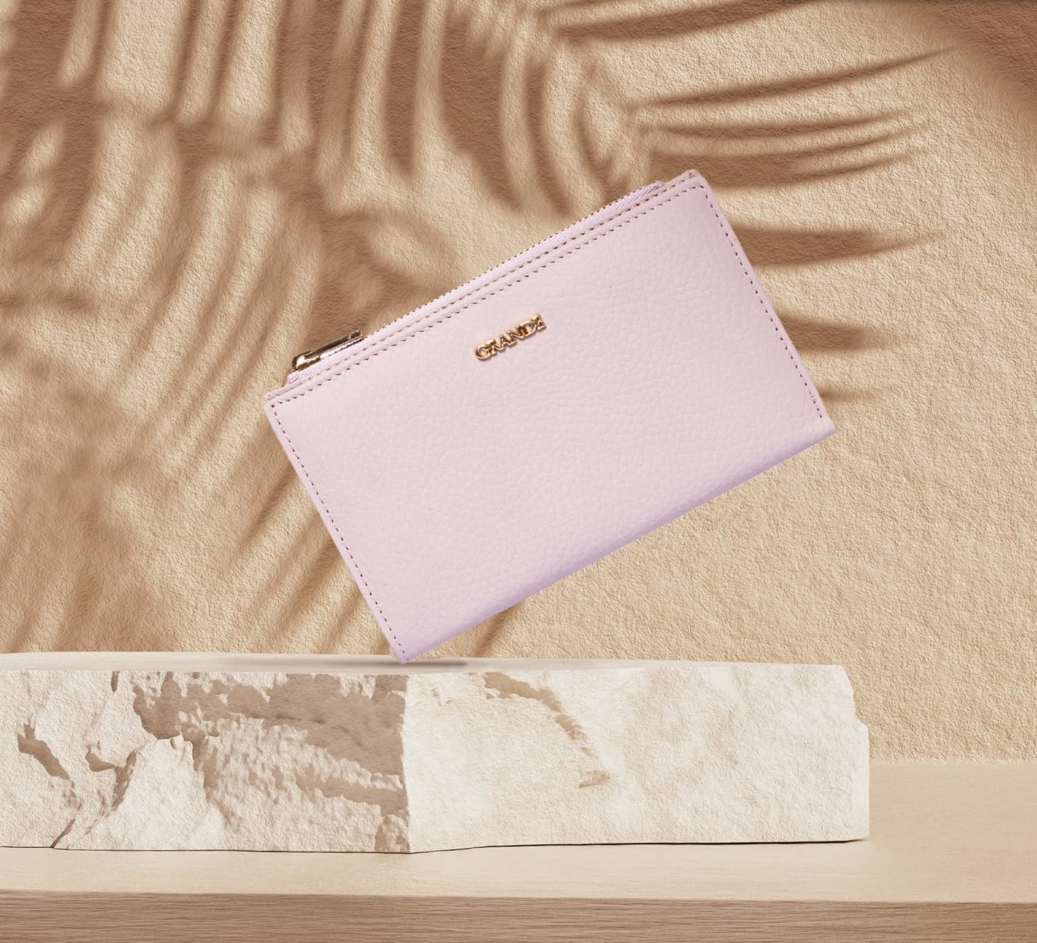 grande 2804 Genuine Leather Medium Bifold Wallet For Women Minimalist Wallet Ladies Zippered Mini Purse Small Card Holder (Pale Pink)