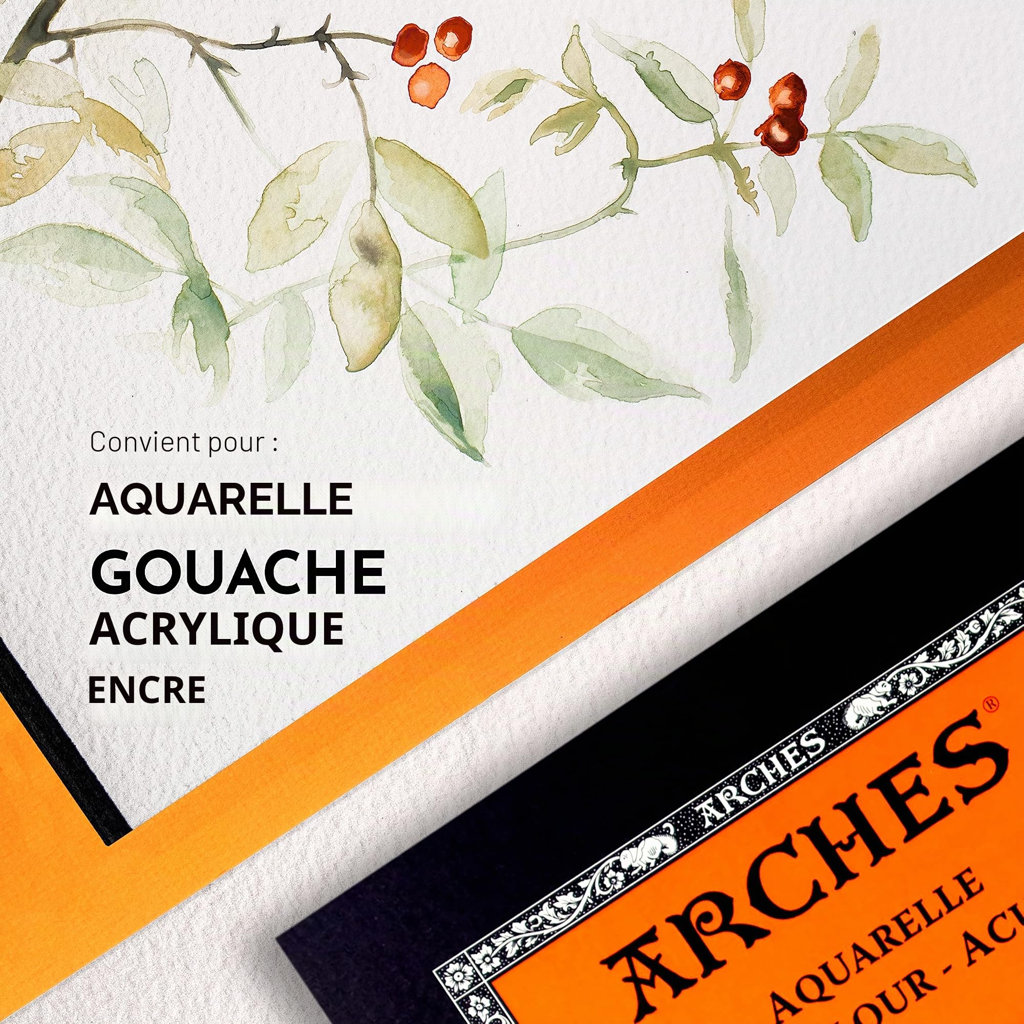 Arches- Bloc Enc 26 x 36 12H Aquarelle 100% épais 300 g Nat, A1795103, Blanc Naturel