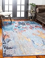 Vista 3 de Unique Loom Downtown Collection Abstract, tonos pastel, alfombra ecléctica de área, 8' 0" x 10' 0", MultiAzul claro