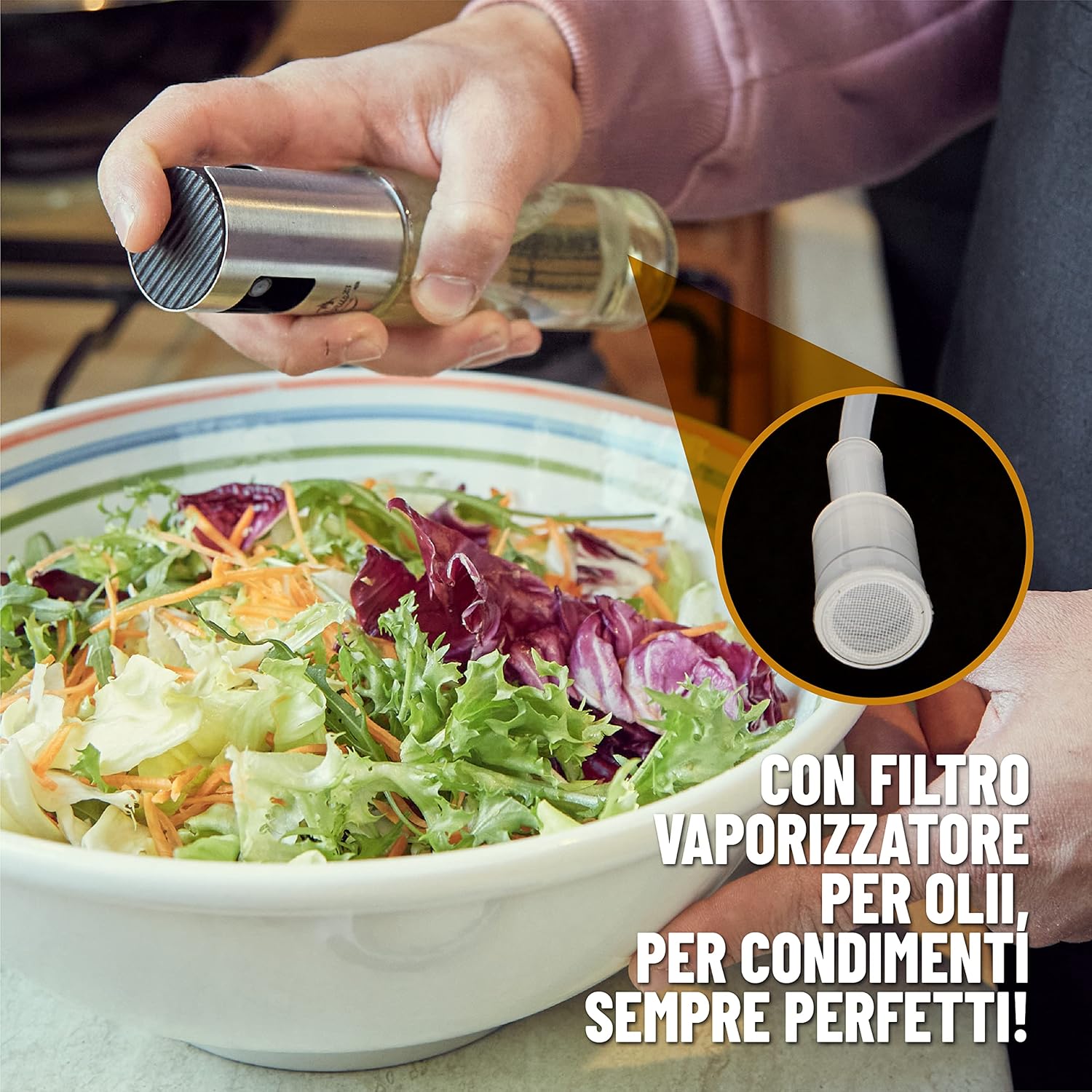 Horus23 Spruzzino Olio per Friggitrice Aria in Vetro - Dosatore Olio Spray Acciaio Inox- 90ml - Immagine 3