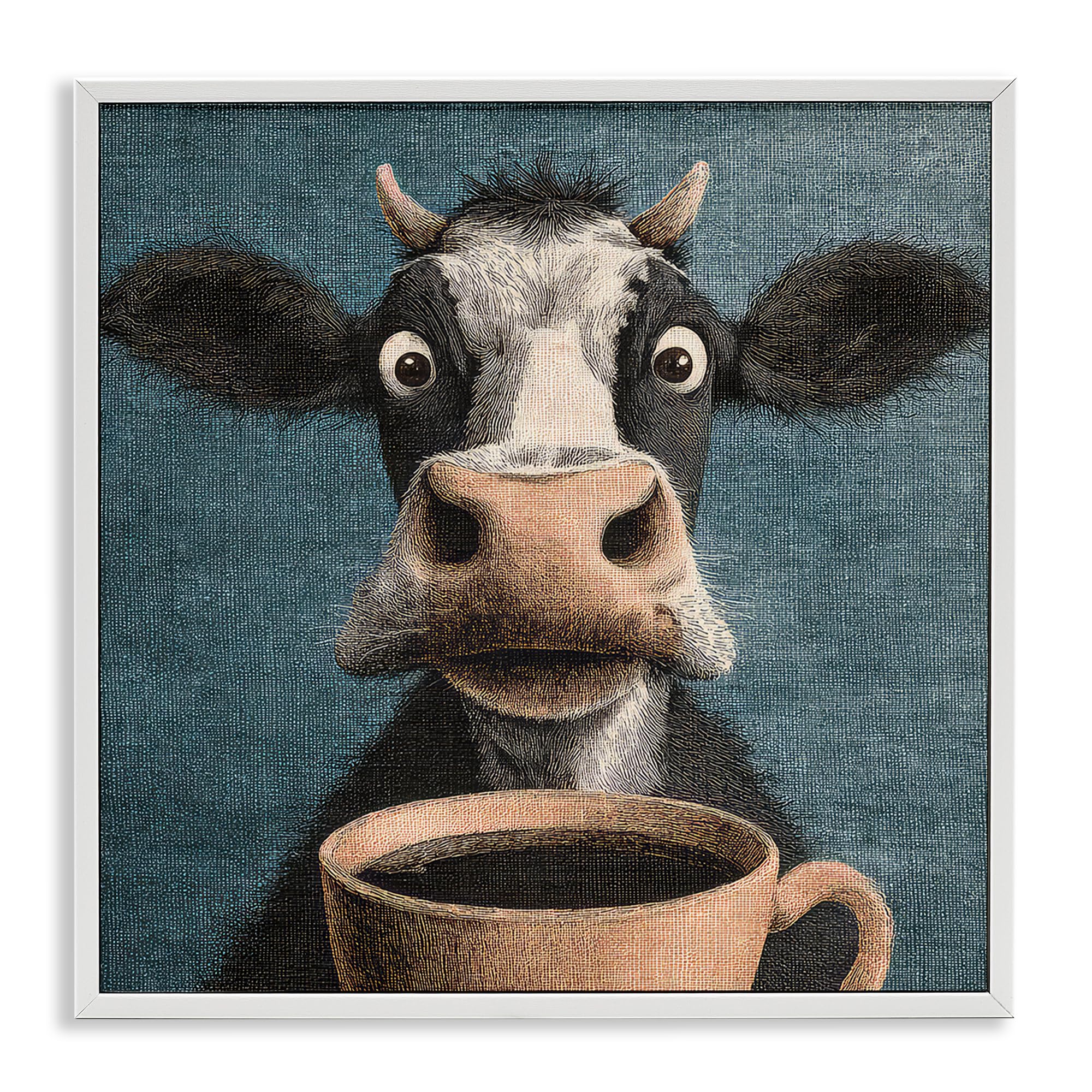 Stupell Industries 'Grumpy Cow & Coffee', Framed Giclee Art, White, 24 x 24 Inches, Easy to Hang and Sturdy, Made in USA, by The Wands Want