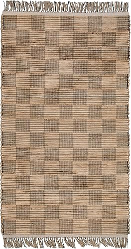 Alfombra pequeña de yute natural de 2 x 3 pies, alfombra 100% tejida a mano para interiores, entrada delantera, cocina y baños, alfombra de piso de