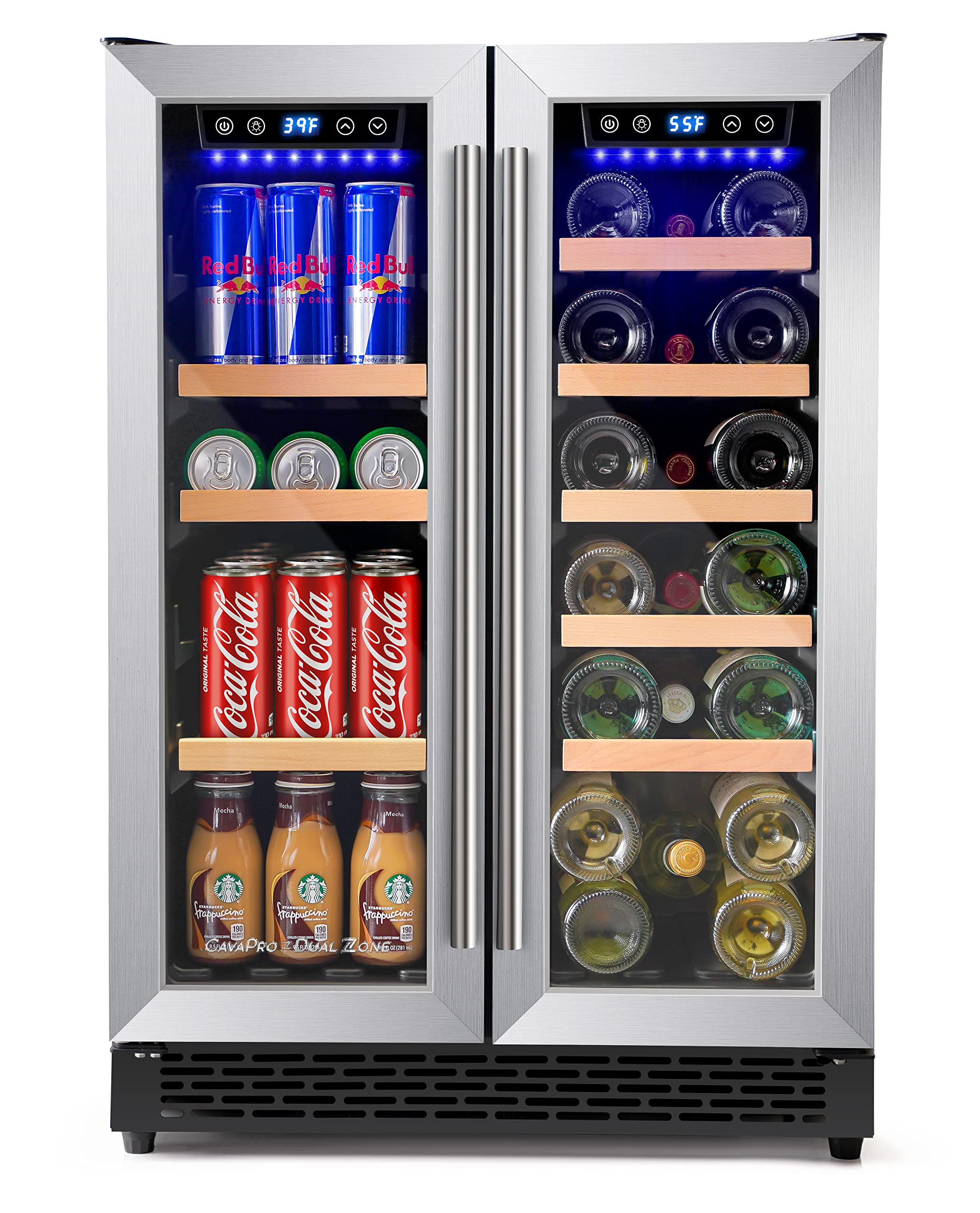 Zulay 24” Dual Zone Wine Cooler Refrigerator - Stainless Steel Beverage Refrigerator with Glass Doors for 88 Cans & 40 Bottles - Freestanding Memory Temperature Control Wine & Beverage Cooler on Fridge.com