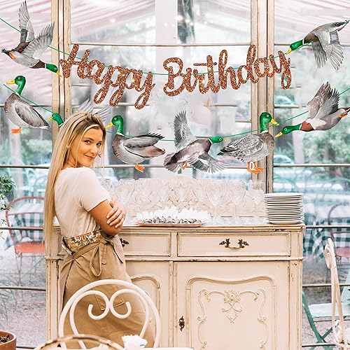 Miniatura 8 de Pancartas de feliz cumpleaños de pato mallardo, decoraciones de cumpleaños de caza de patos, pancarta de fiesta de cumpleaños de pato de la suerte