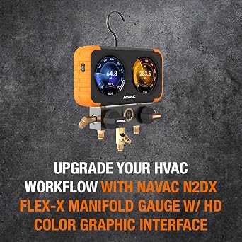 NAVAC N2DX FLEX-X Manifold Gauge Set -HD Color Graphic Interface, Digital Display, A2L Compatible, 72 Refrigerant Support, Rechargeable 100hr Battery, Durable Aluminum Body -Ideal for HVAC Technicians