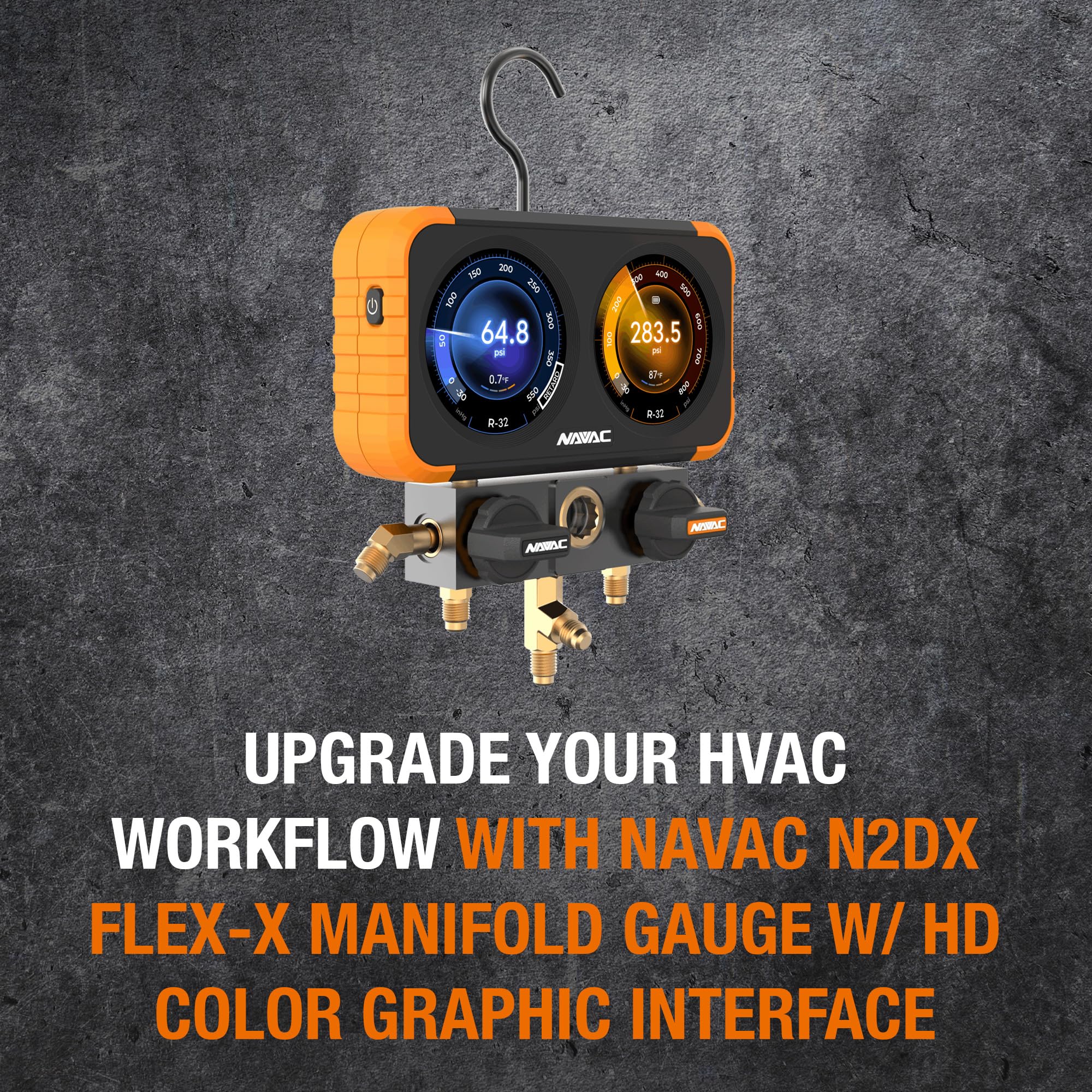 NAVAC N2DX Flex-X Manifold Gauge | HD Color Graphic Interface | Class 0.4 Accuracy | Impact-Resistant Digital Display with Aluminum Body and Rubber Cover | A2L Compatible | 2 Years Warranty