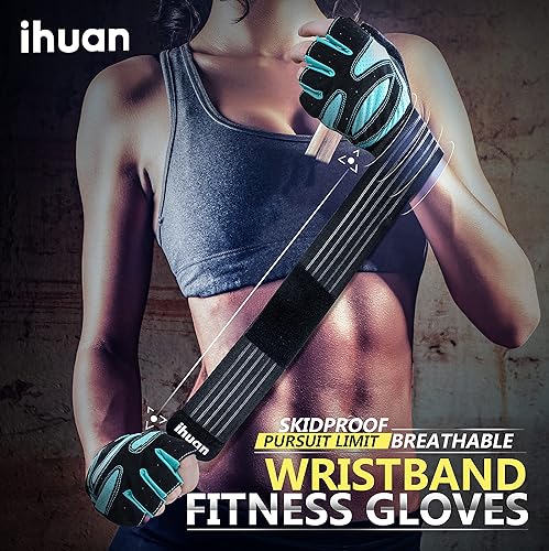 Miniatura 6 de ihuan - Guantes de entrenamiento con ventilación para hombres y mujeres, protección completa de la palma de la mano para levantamiento de pesas,