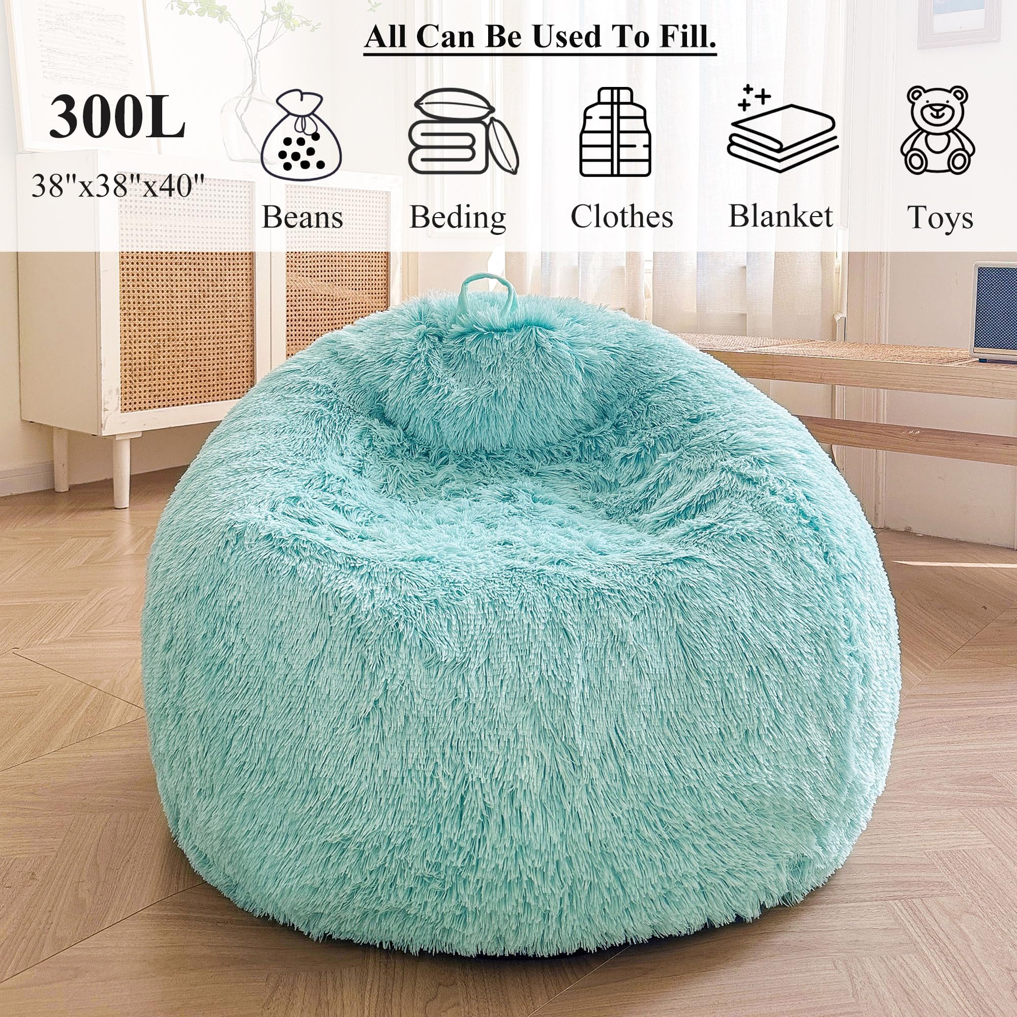 XeGe Faux Fur Comfy Bean Bag Cover for Living Room(No Filler), Tie Dye Fluffy Stuffed Animal Storage Bean Bag Chair Cover - Image 3