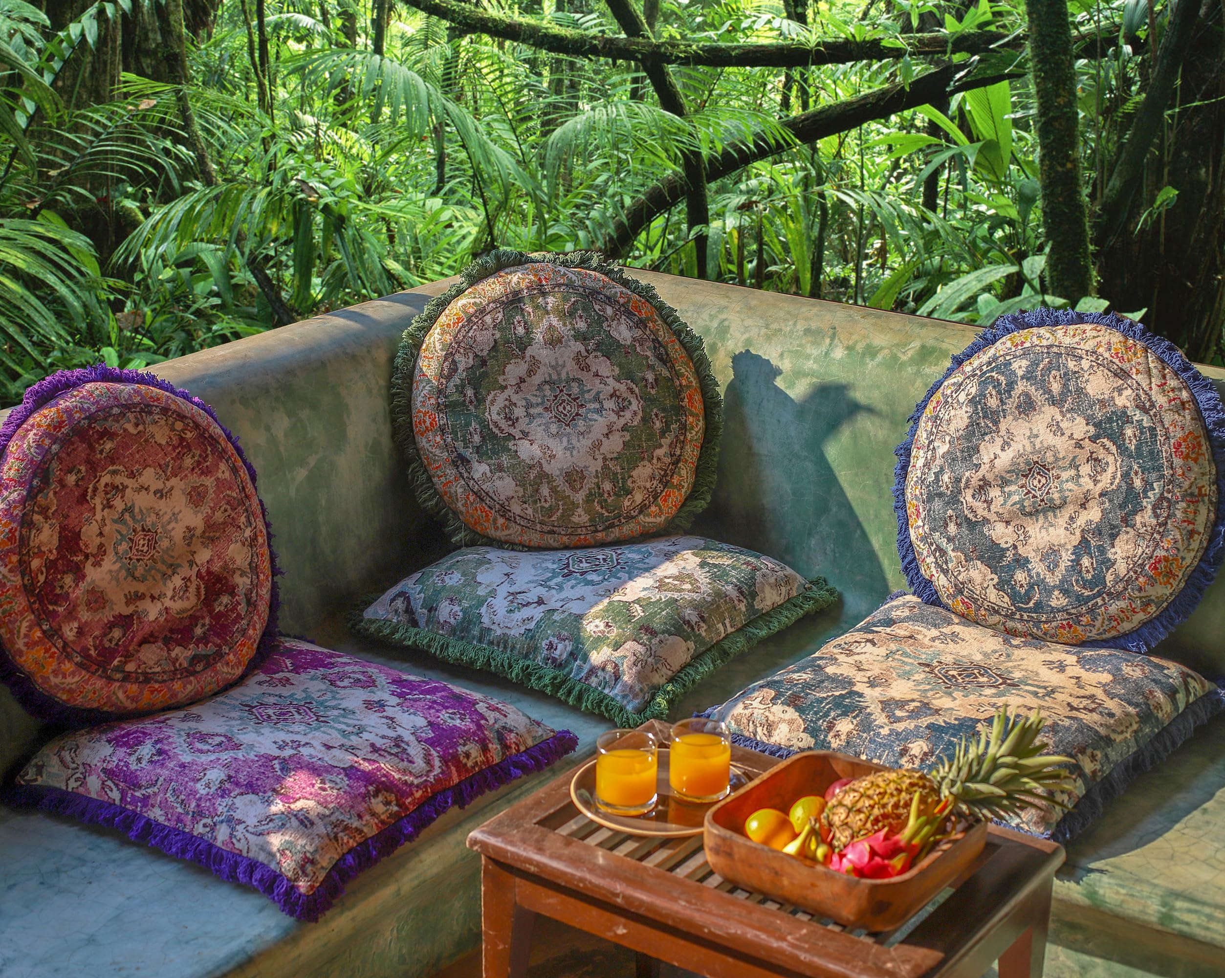 Mandala Life Art Housse de Coussin Ronde en Coton, 66 cm, pour Yoga, méditation, Style bohème, Housse imprimée pour Pouf