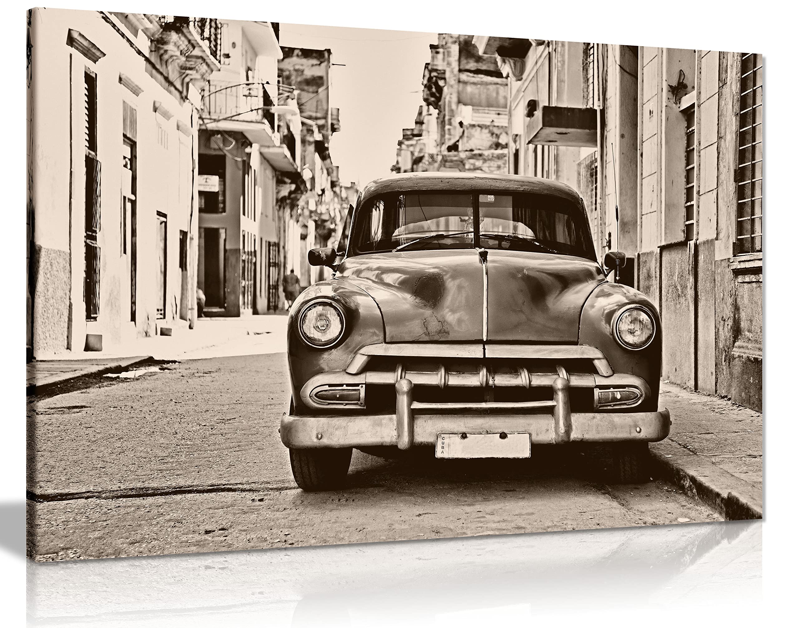 Panther Print Vintage Cuban Car Canvas Wall Art Picture Print (18X12)