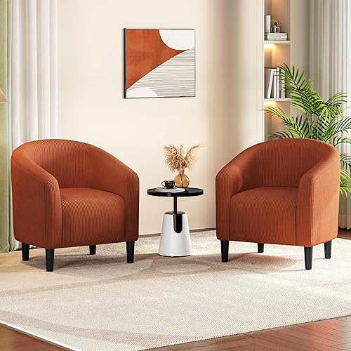 Miniatura 110 de Yaheetech - Silla decorativa con reposapiés, silla de respaldo de mediados de siglo, tapizada, suave, cómodo juego de sillón y reposapiés de tela,