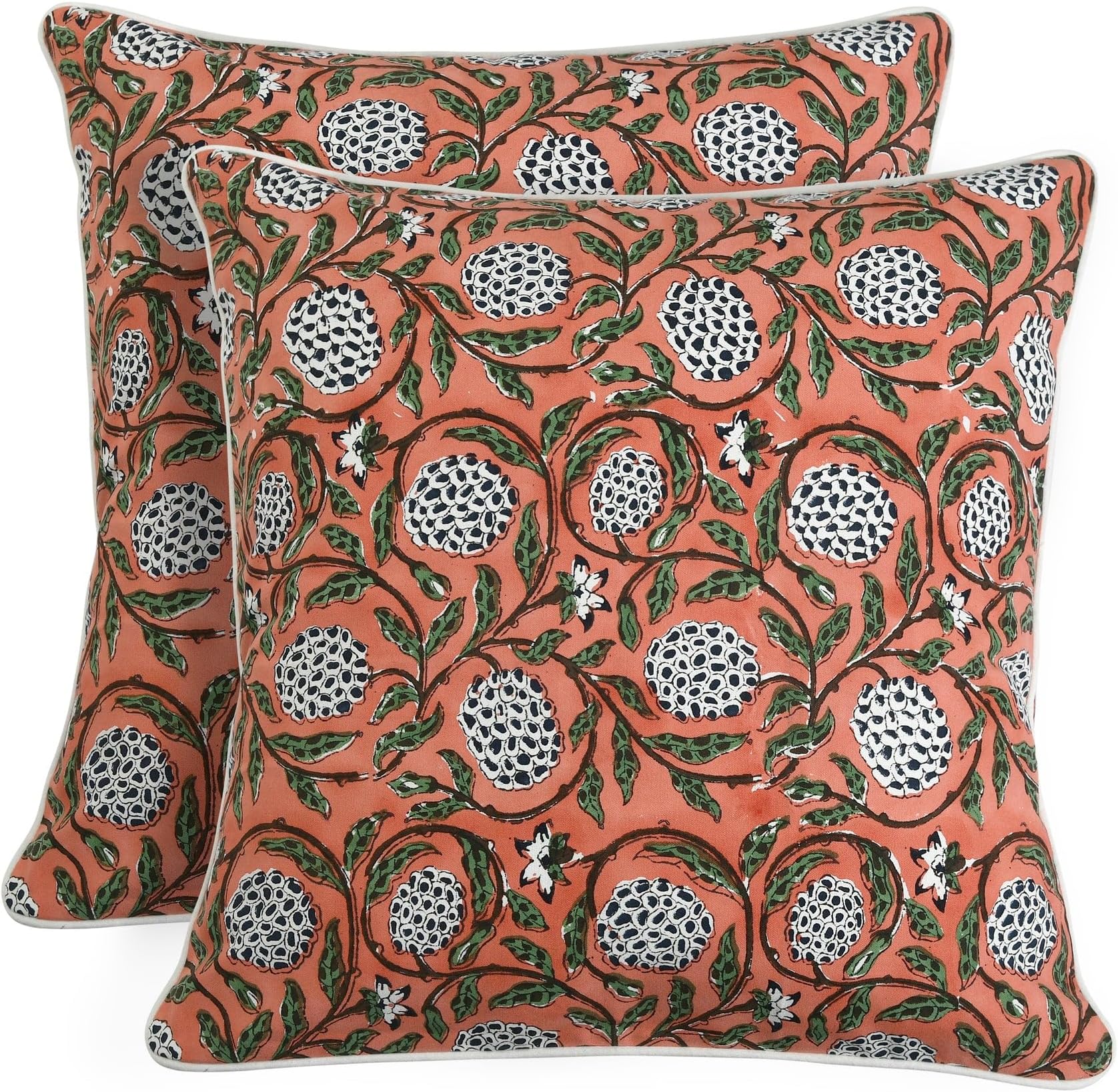 Ridhi Block Print Dark Salmon Pink Pillow Cover 18" x 18" (Pack of 2) Decorative Couch Pillows for Living Room, Chic Boho Cute Outdoor Pillows Covers Gifts for Spring, Easter and Valentine