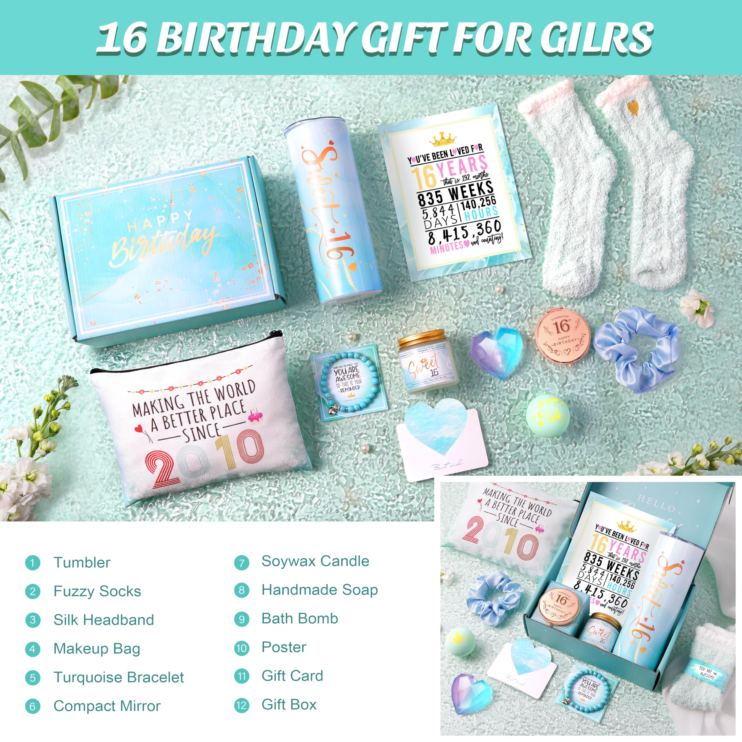 Sweet 16 Gifts for Girls, Gifts for 16 Year Old Girl,16th Birthday Gifts for Girls,16 Year Old Girl Birthday Gifts Ideas for Her, Daughter, Niece, Granddaughter, Sister, Bestie