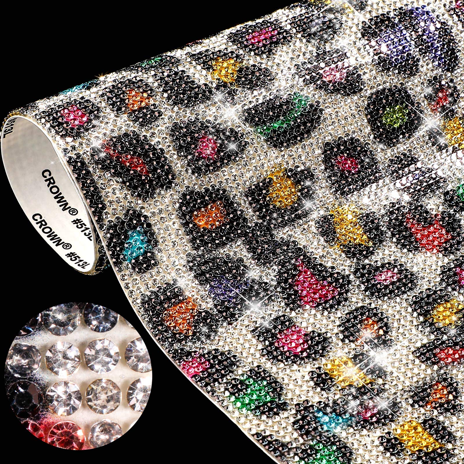 12000 Pieces Leopard Print Bling Rhinestone Sticker with 2 mm Rhinestone Crystal DIY Car Sticker Self-Adhesive Crystal Leopard Pattern Stickers for Arts Crafts, 9.4 x 7.9 Inch (Colorful Leopard Print)