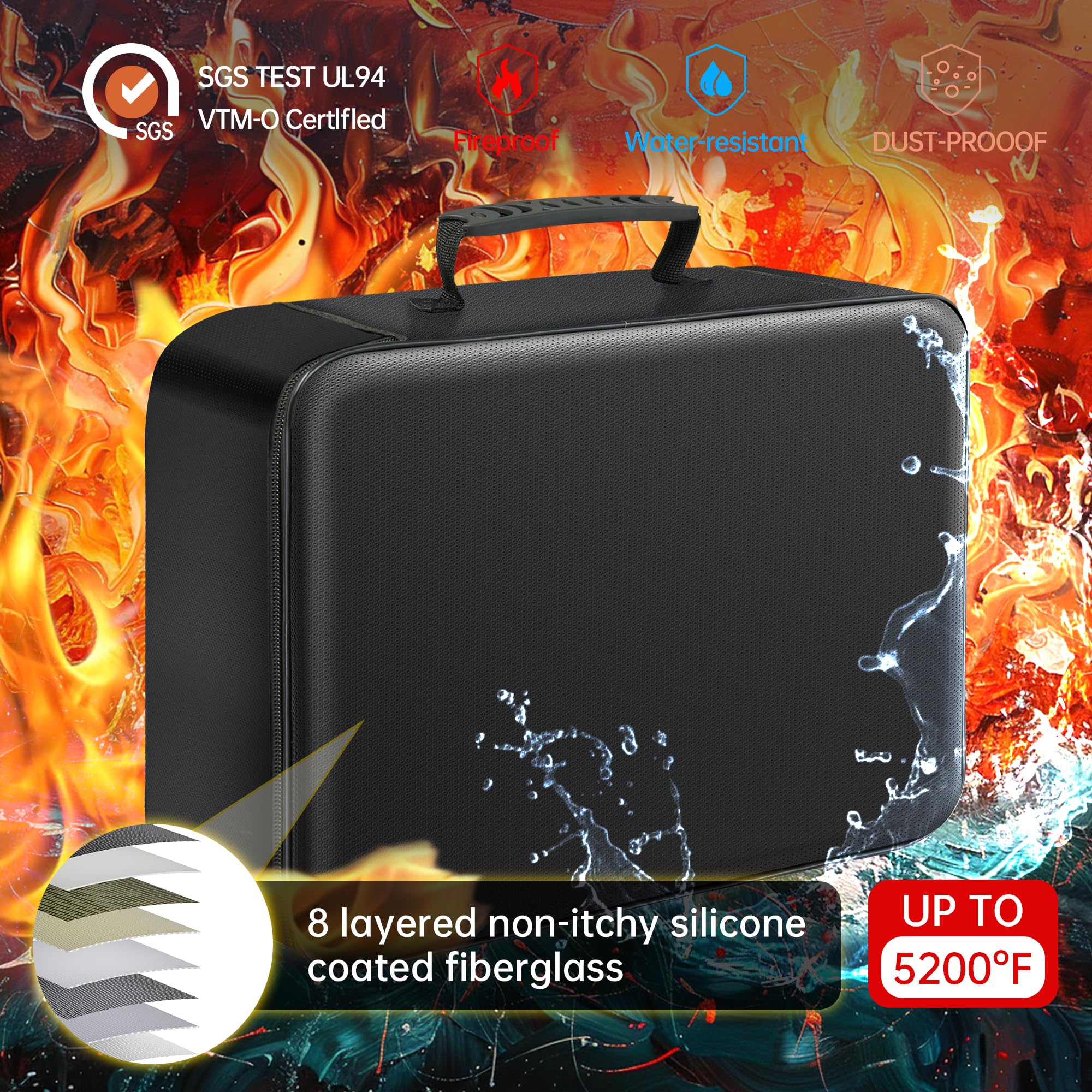 GIANTLUMl 5200°F Document Organizer with Lock,Upgraded Heat Insulated Fireproof?Waterproof Box 8 Layers File Organizer,Portable Home Office Safe Storage for Important Documents,Safe Box,Fireproof Bag