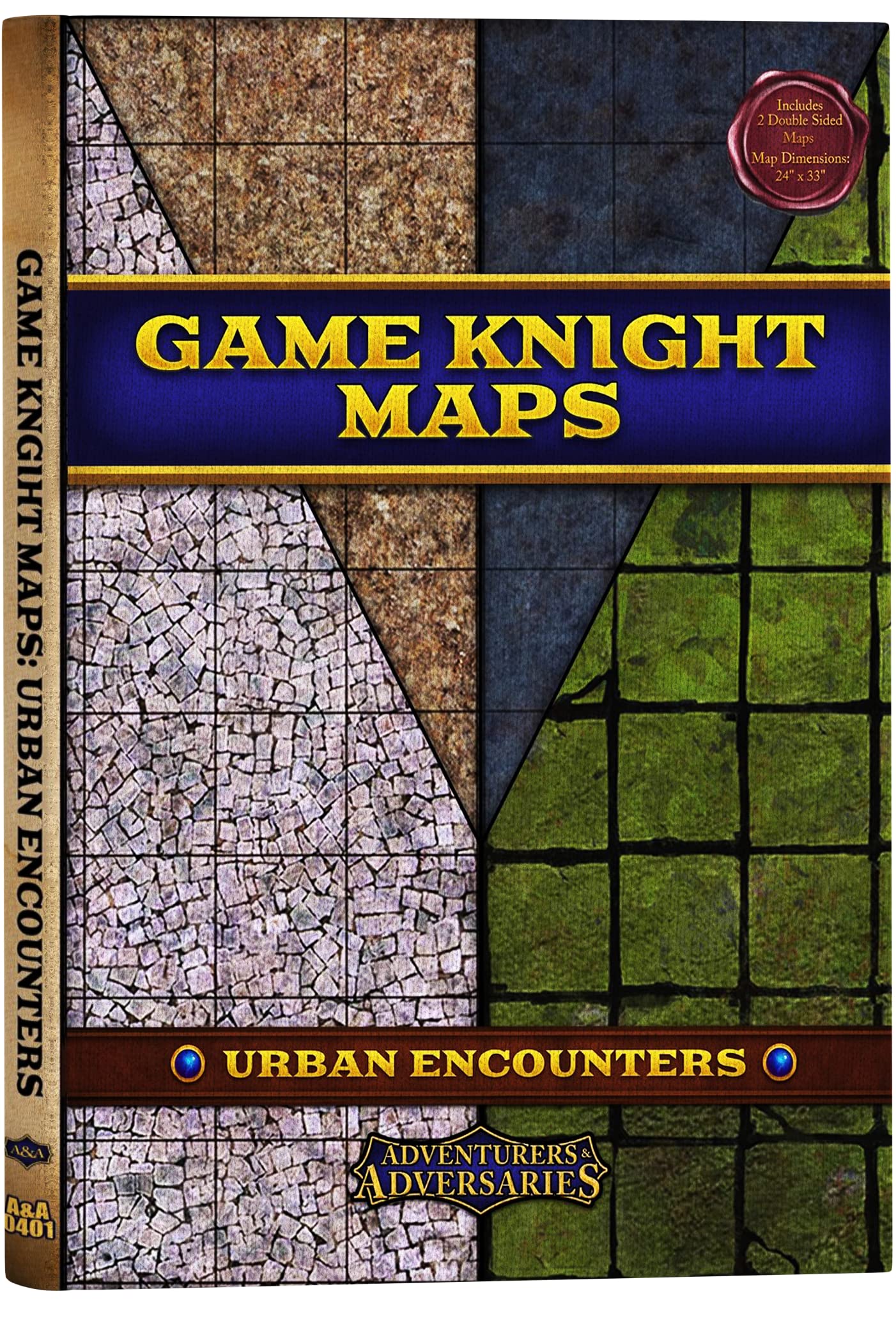Adventurers and Adversaries - Tapete de mapa de encuentros urbanos de Game Knights - Mapa de batalla laminado brillante de doble cara, mapa de mesa para juegos de rol, superposición cuadriculada de 1