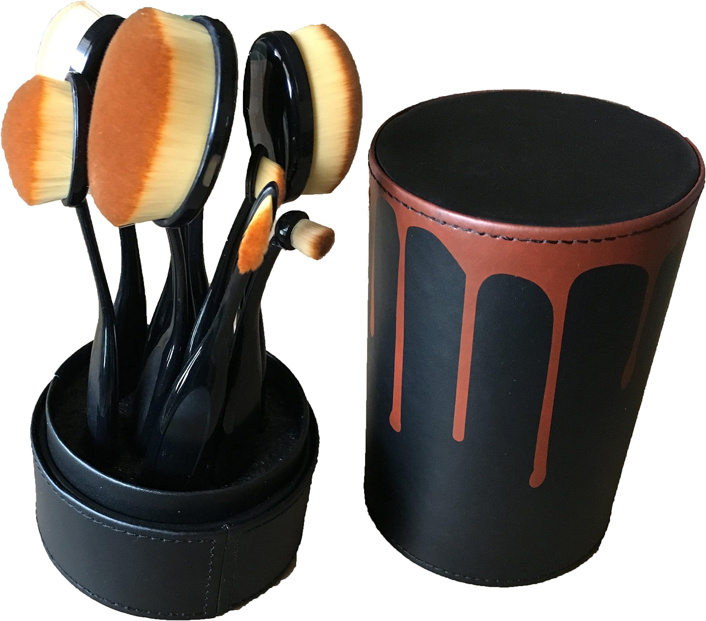 Tribecca 10 pcs Black Professional Oval Makeup Brushes Soft Synthetic Hair Foundation Powder Make Up Brush Kit Set with Brush Holder